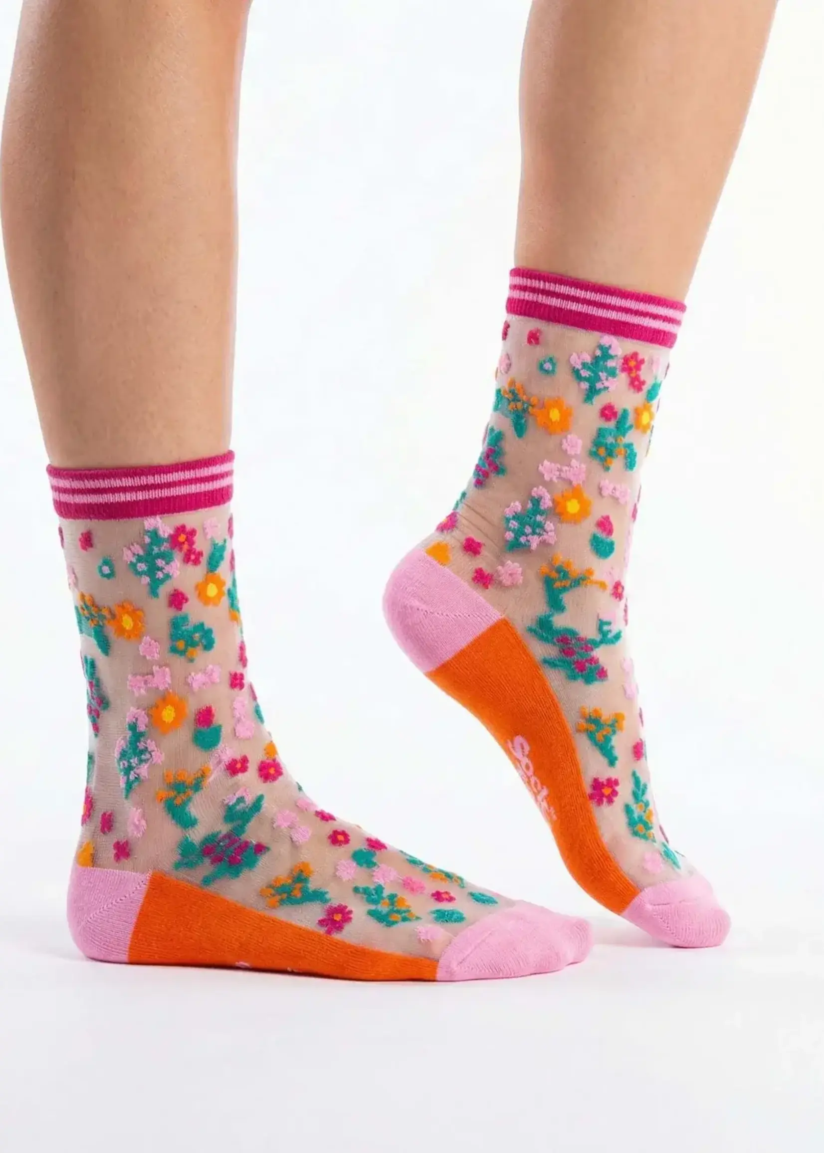Sock Talk Ditsy Floral gekamd katoenen doorschijnende sokken in oranje