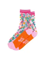 Sock Talk Ditsy Floral gekamd katoenen doorschijnende sokken in oranje