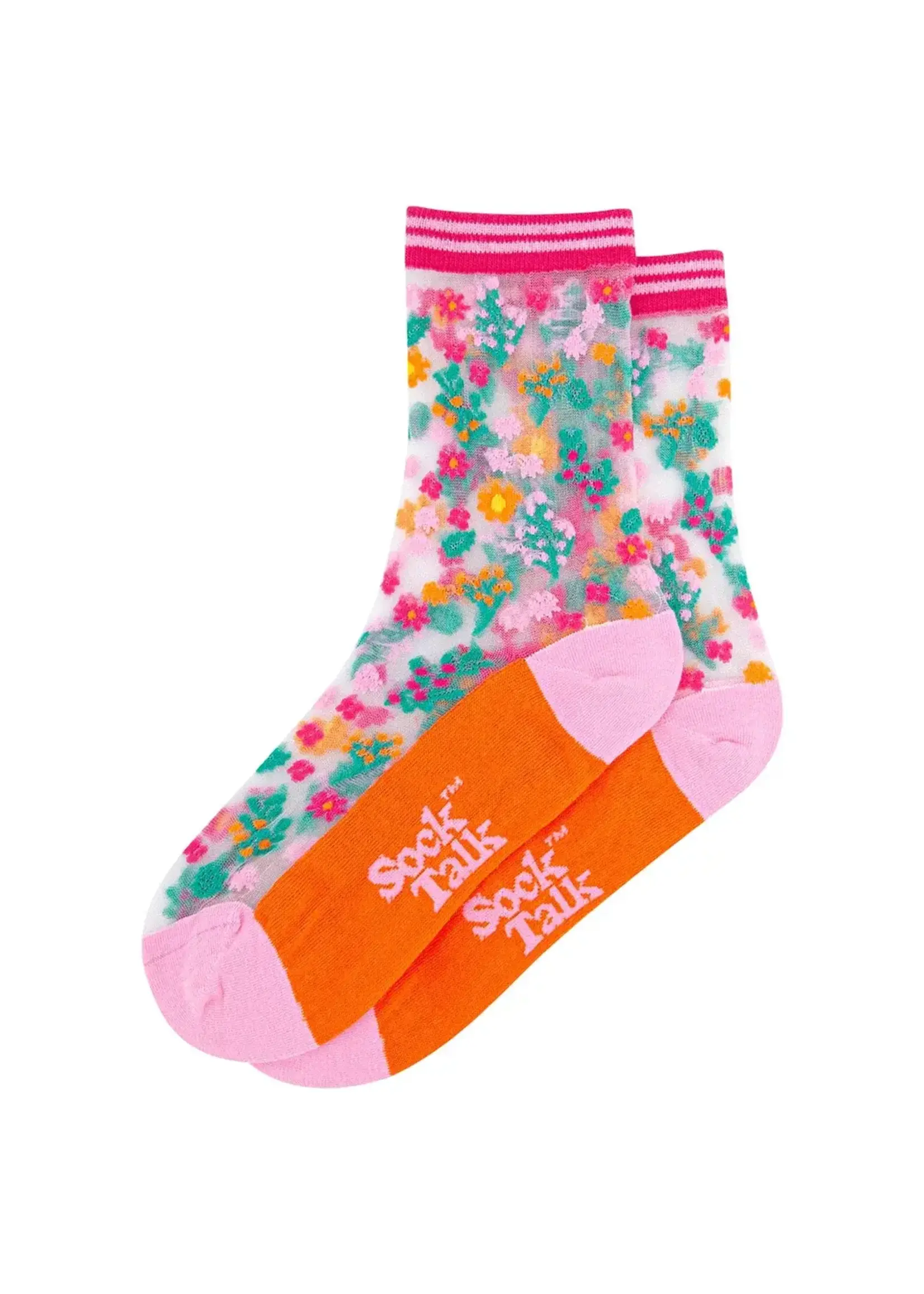 Sock Talk Ditsy Floral gekamd katoenen doorschijnende sokken in oranje