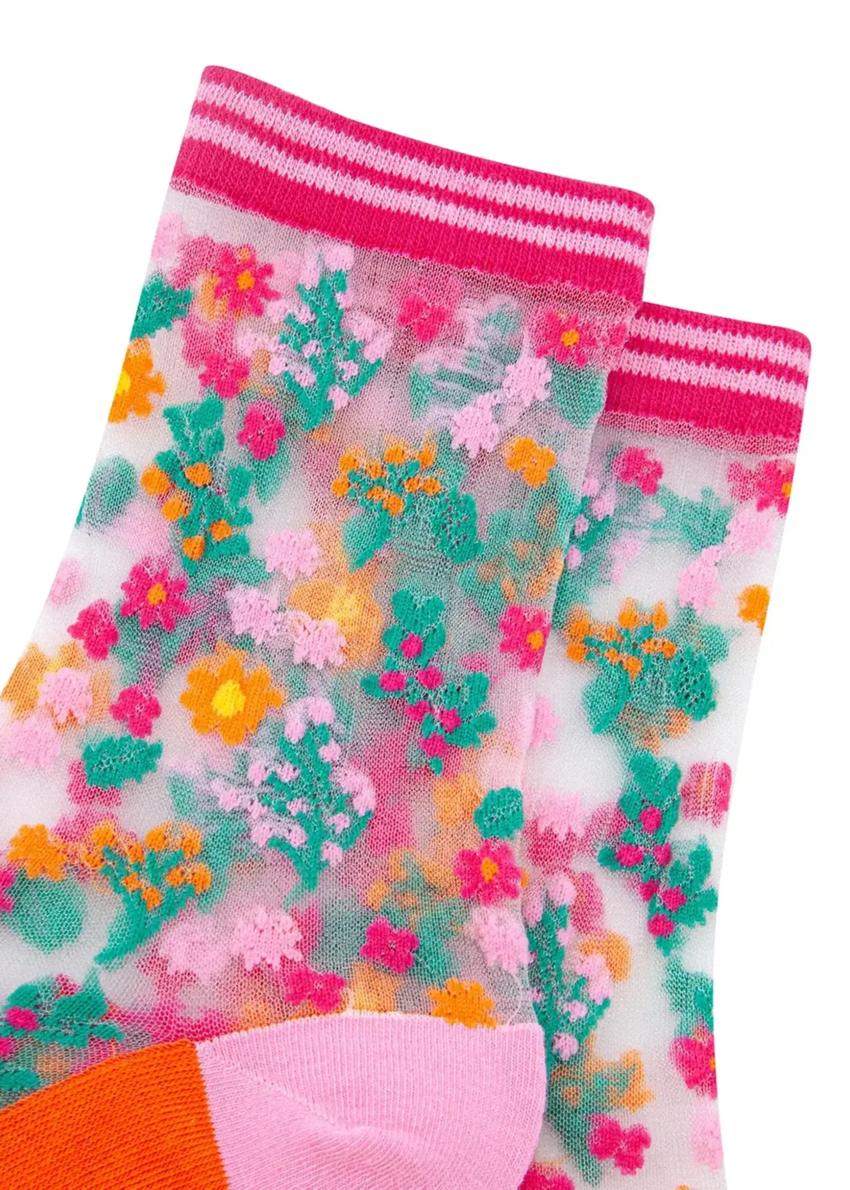 Sock Talk Ditsy Floral gekamd katoenen doorschijnende sokken in oranje