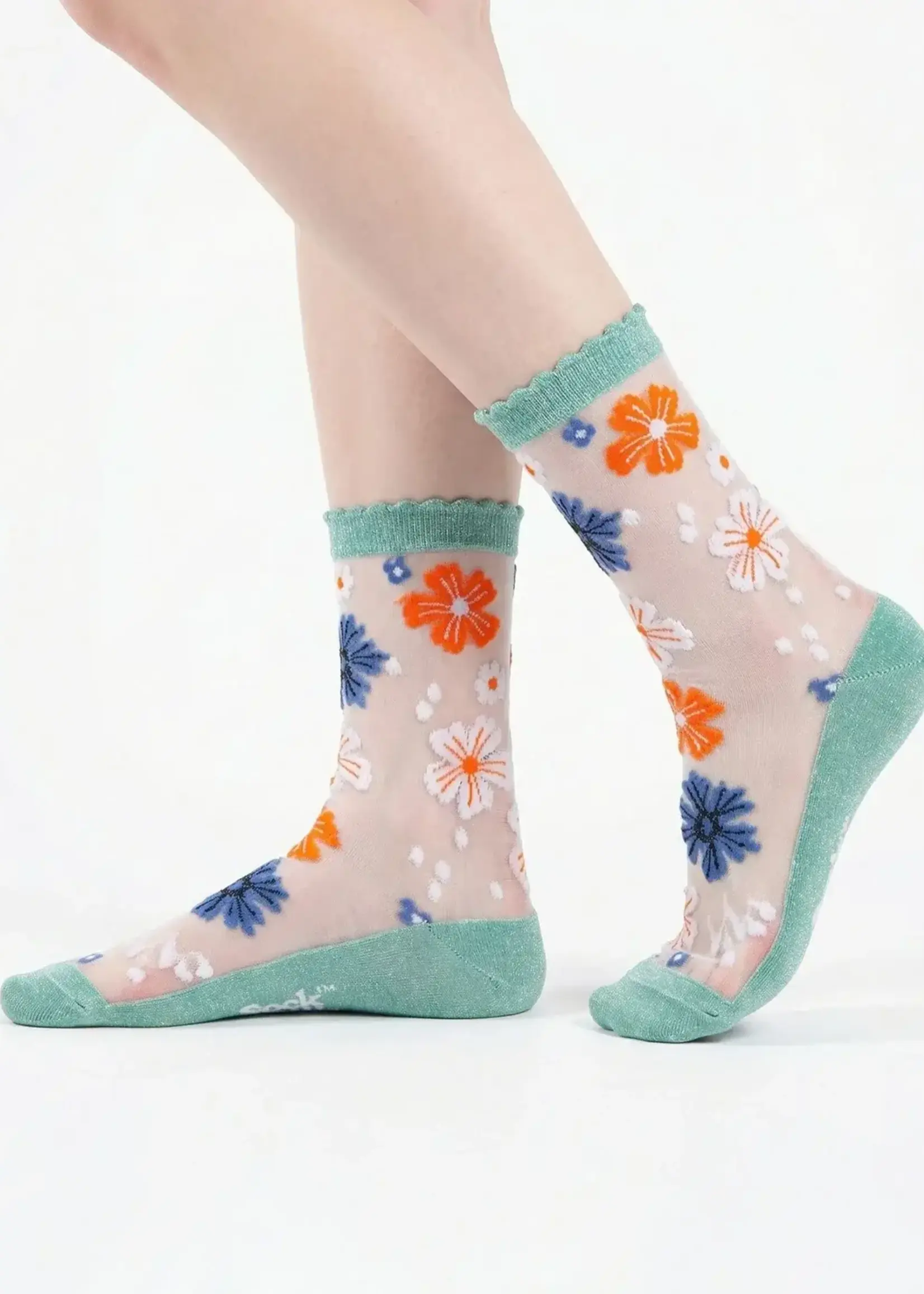 Sock Talk Bloemenprint met Gekamd Katoen in Sage Groen
