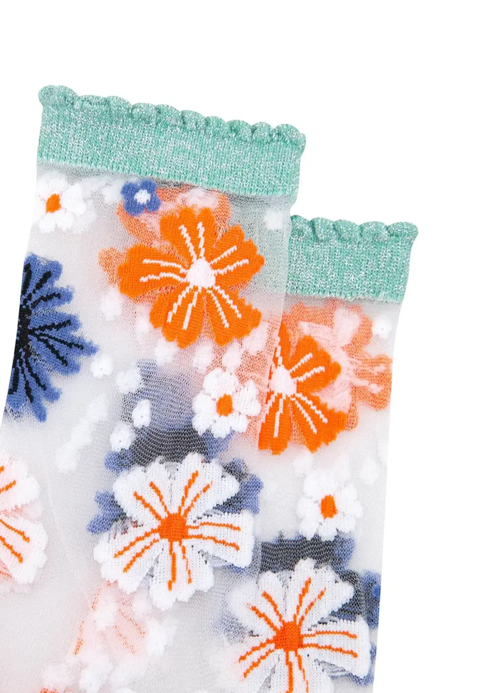 Sock Talk Bloemenprint met Gekamd Katoen in Sage Groen