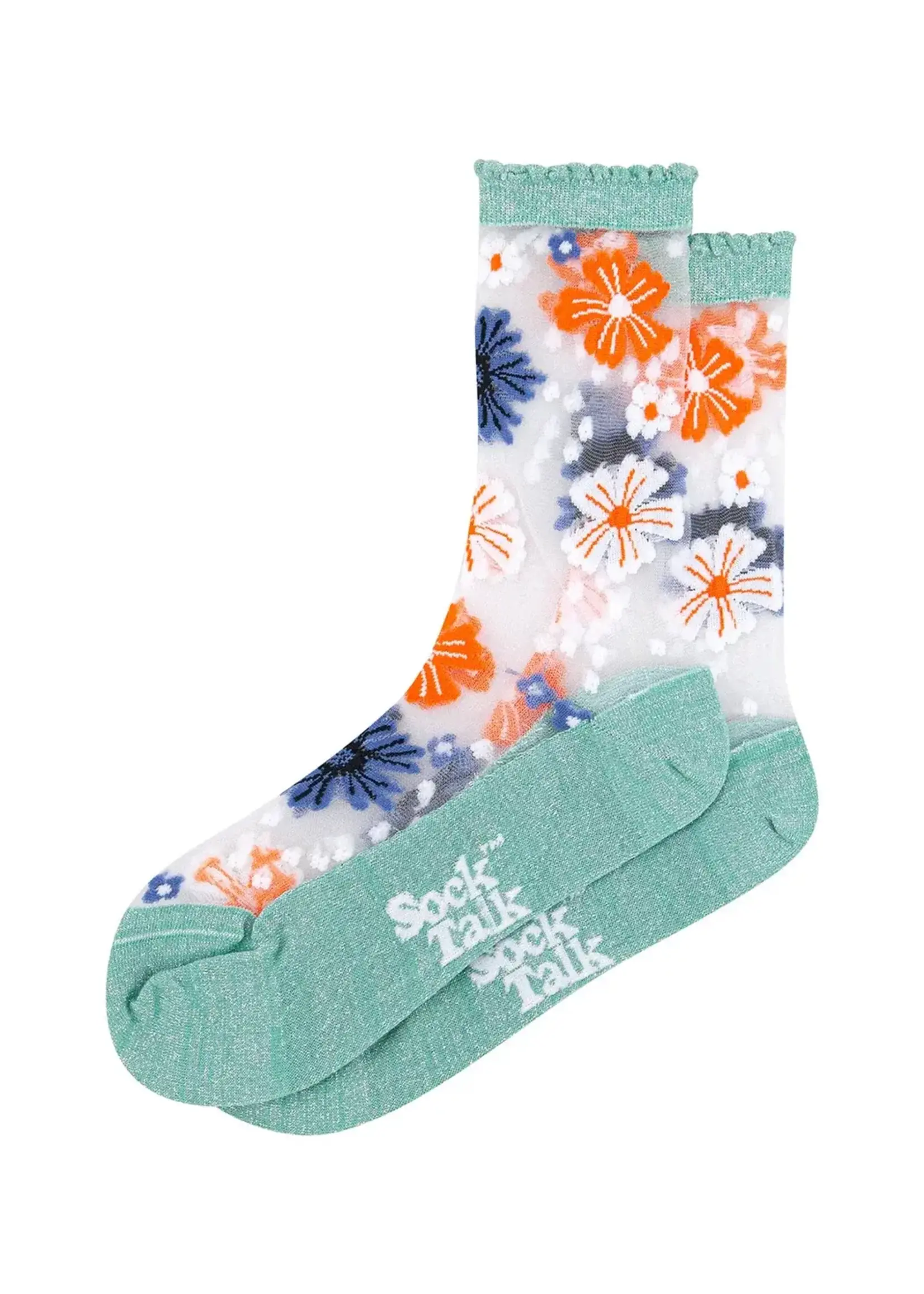 Sock Talk Bloemenprint met Gekamd Katoen in Sage Groen