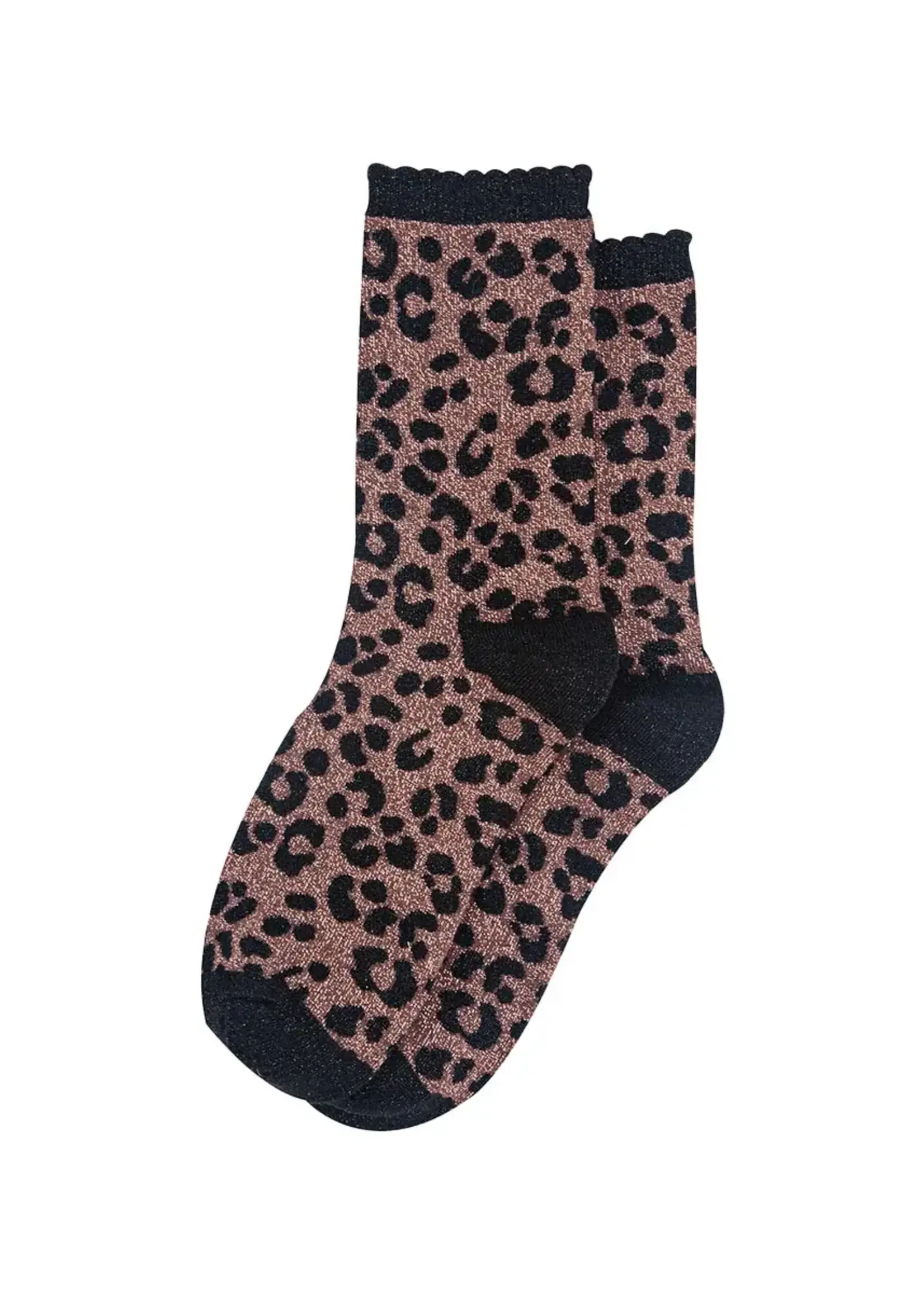 Sock Talk Katoenen sokken met luipaardprint en glitter in chocoladebruin