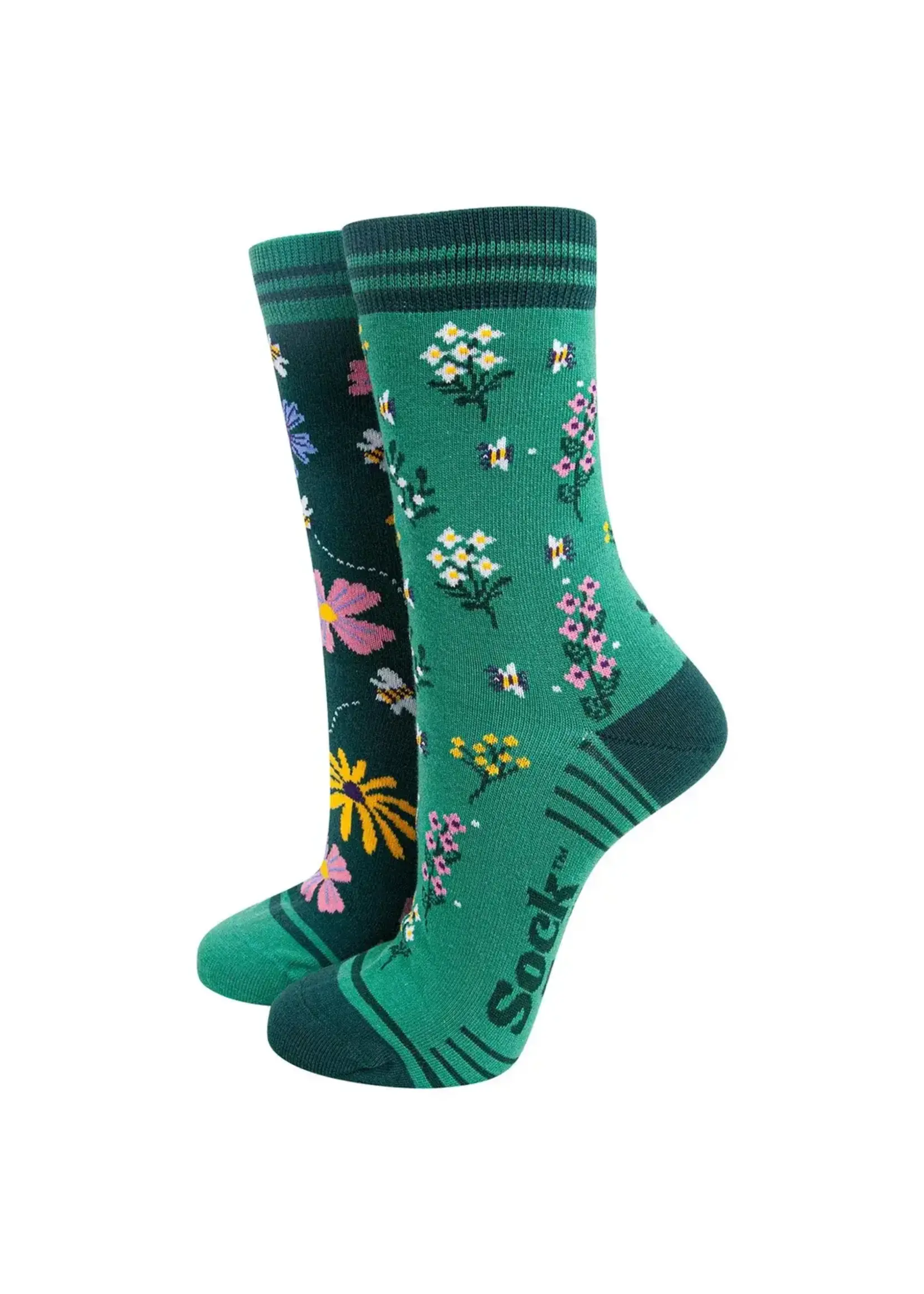 Sock Talk Bloemenprint Sokken van Gekamd Katoen in Groen