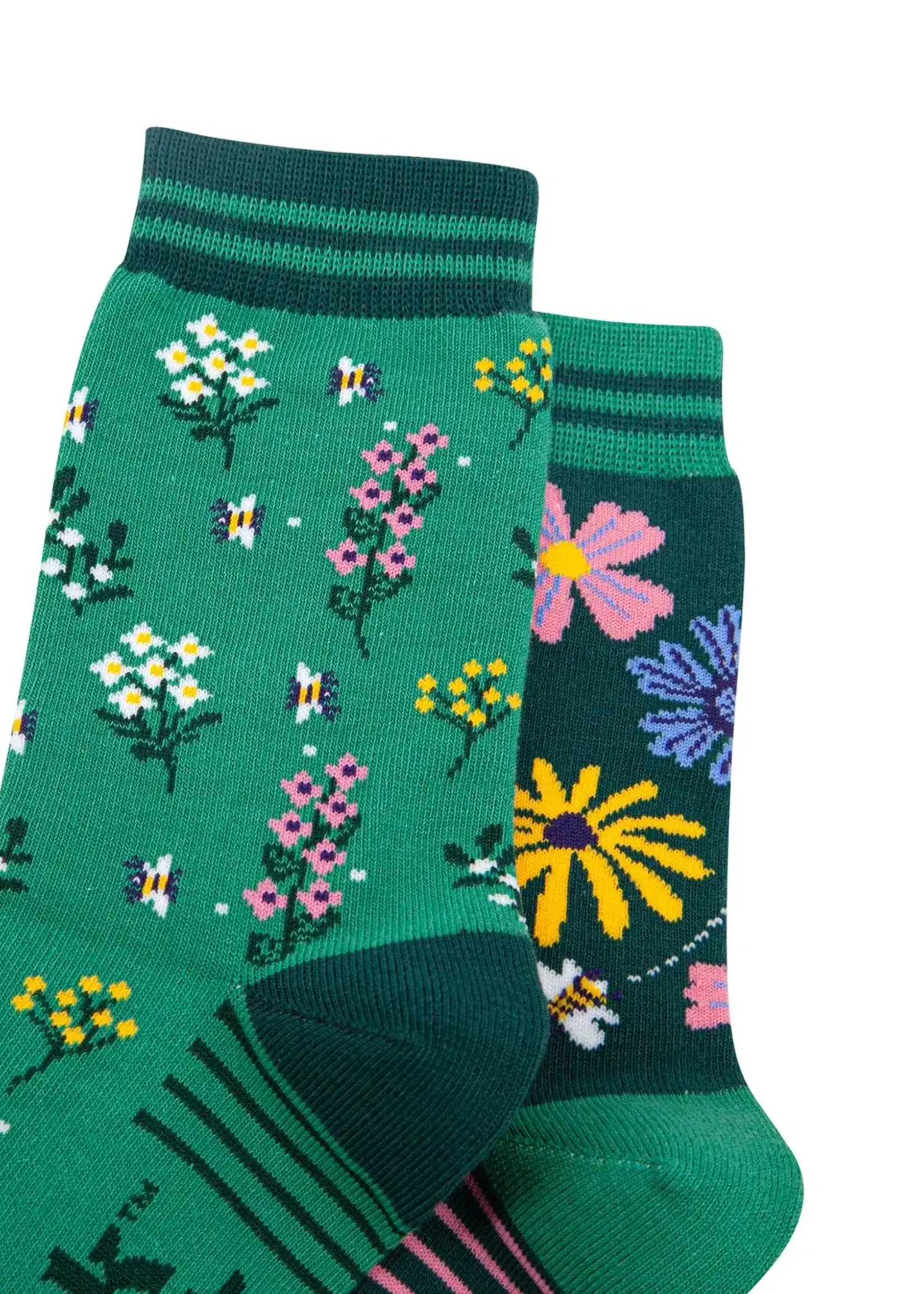 Sock Talk Bloemenprint Sokken van Gekamd Katoen in Groen