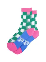 Sock Talk Square Checkerboard gekamd katoenen doorschijnende sokken in groen