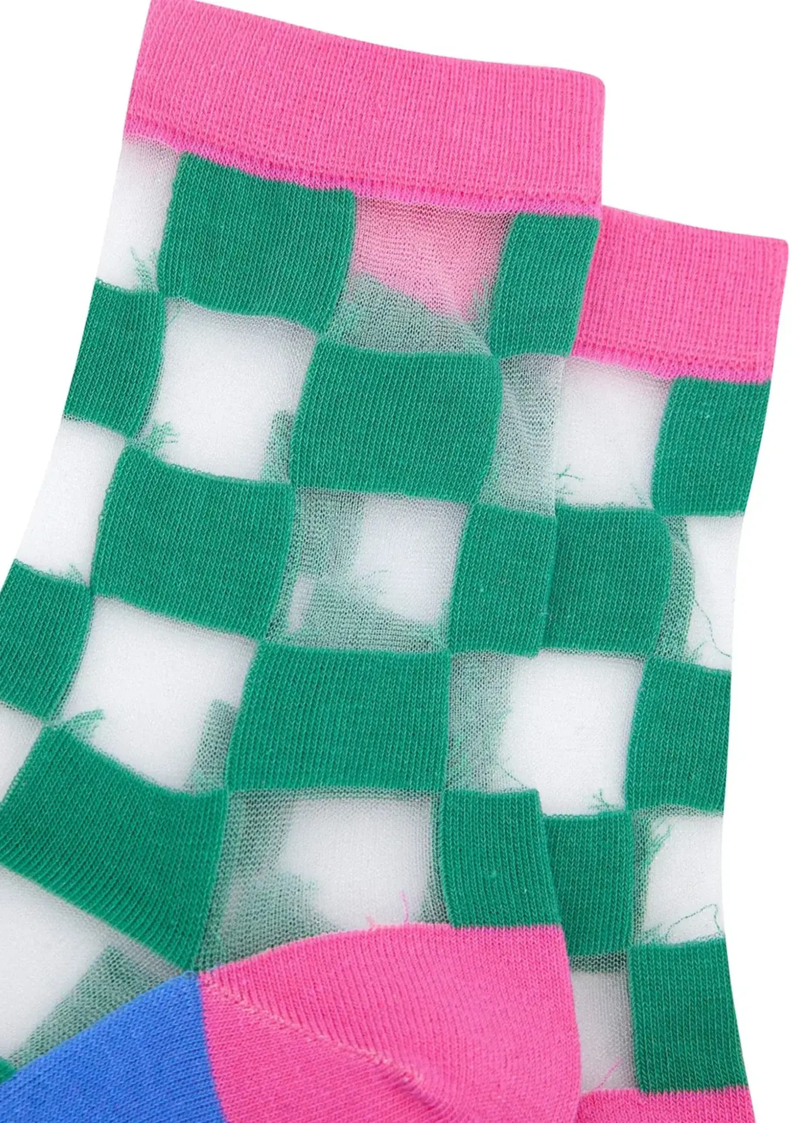 Sock Talk Square Checkerboard gekamd katoenen doorschijnende sokken in groen