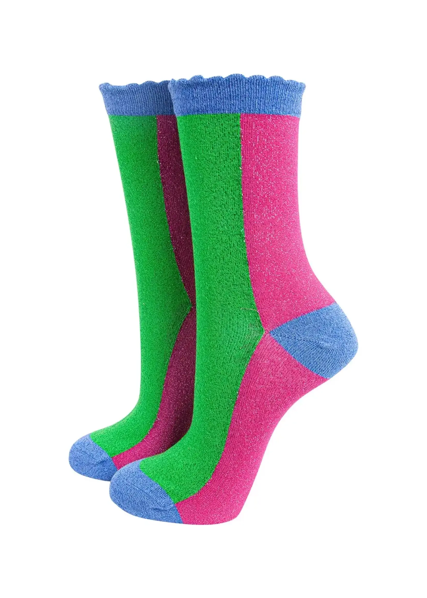 Sock Talk Colour Block Glitter Sokken in Lime/Hot Pink