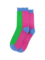 Sock Talk Colour Block Glitter Sokken in Lime/Hot Pink