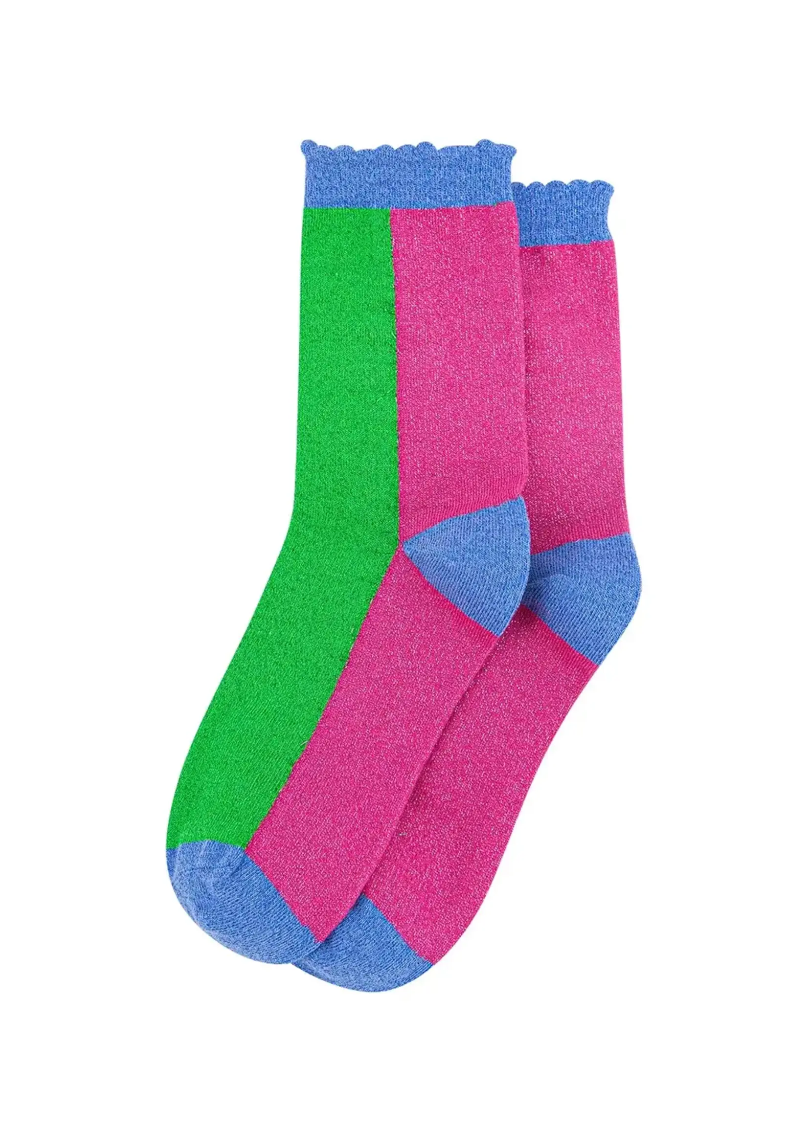 Sock Talk Colour Block Glitter Sokken in Lime/Hot Pink