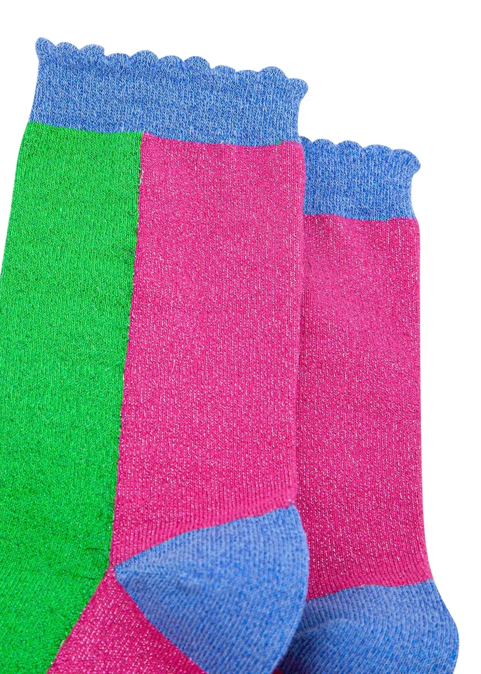 Sock Talk Colour Block Glitter Sokken in Lime/Hot Pink