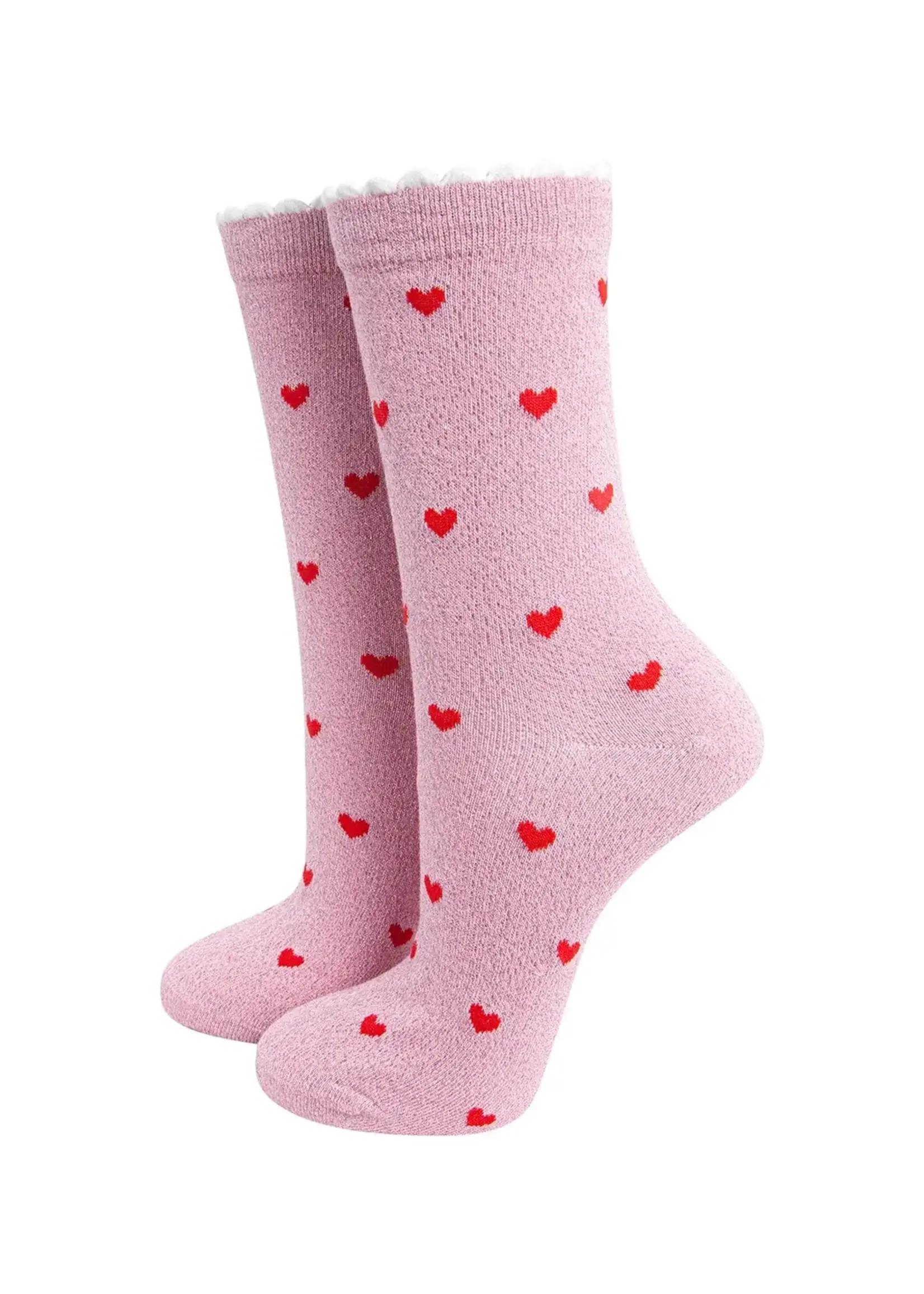 Sock Talk Love Hearts glitter sokken van gekamd katoen in lichtroze