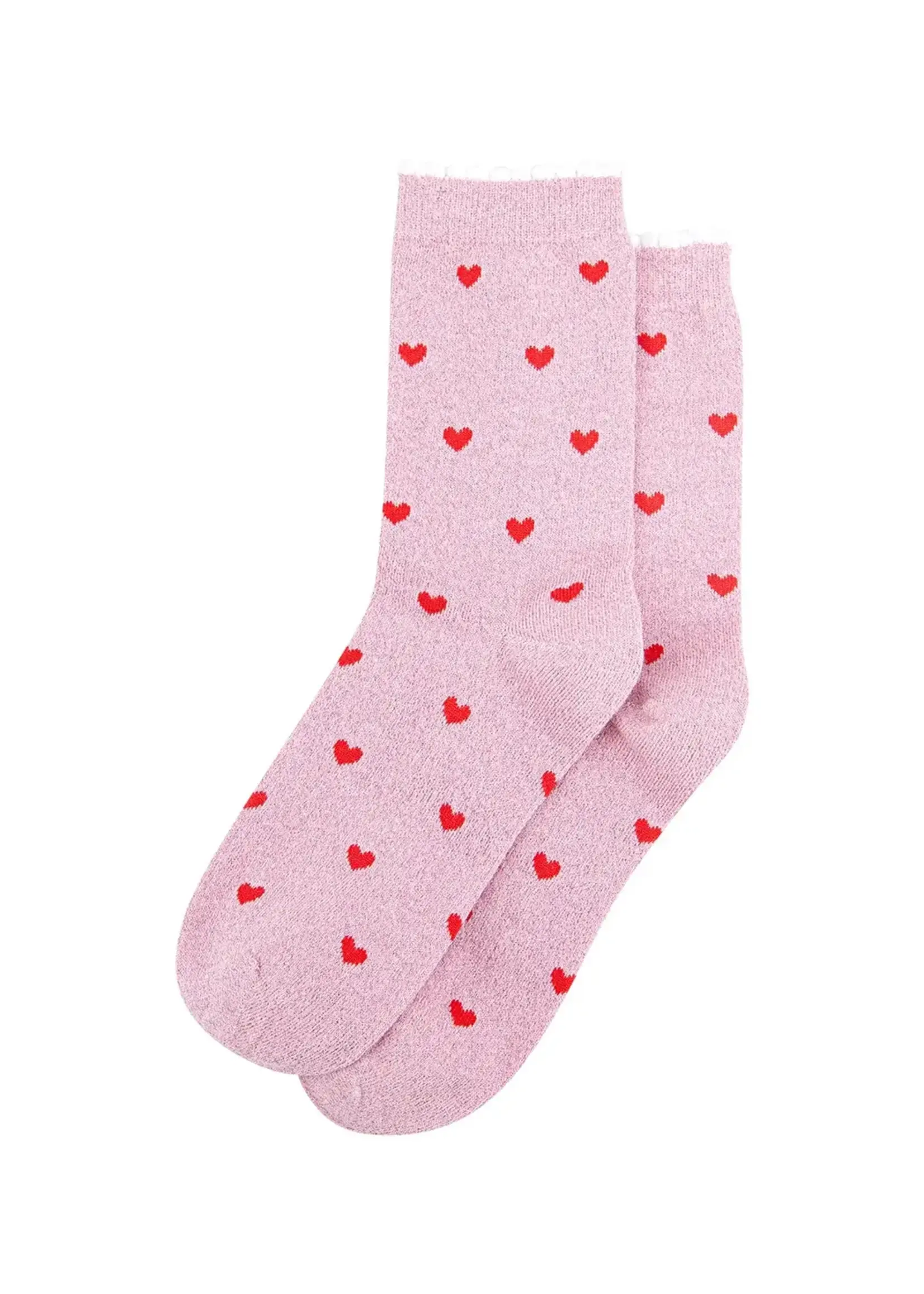 Sock Talk Love Hearts glitter sokken van gekamd katoen in lichtroze