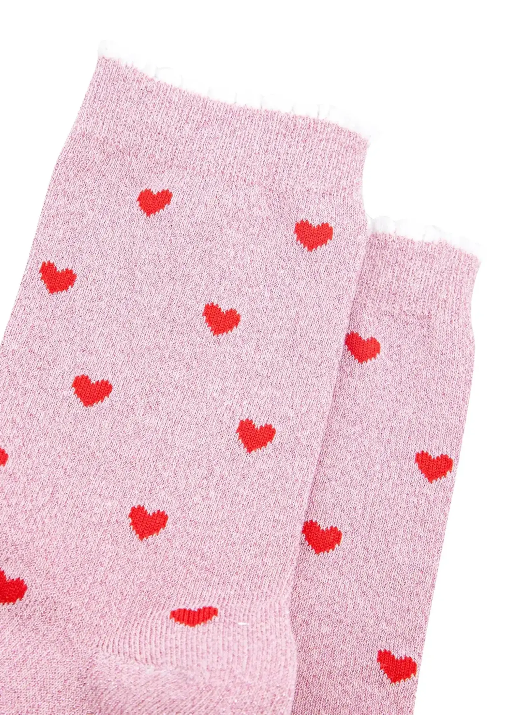 Sock Talk Love Hearts glitter sokken van gekamd katoen in lichtroze