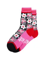 Sock Talk Daisy Checkerboard sokken van gekamd katoen met een doorschijnend effect in roze.