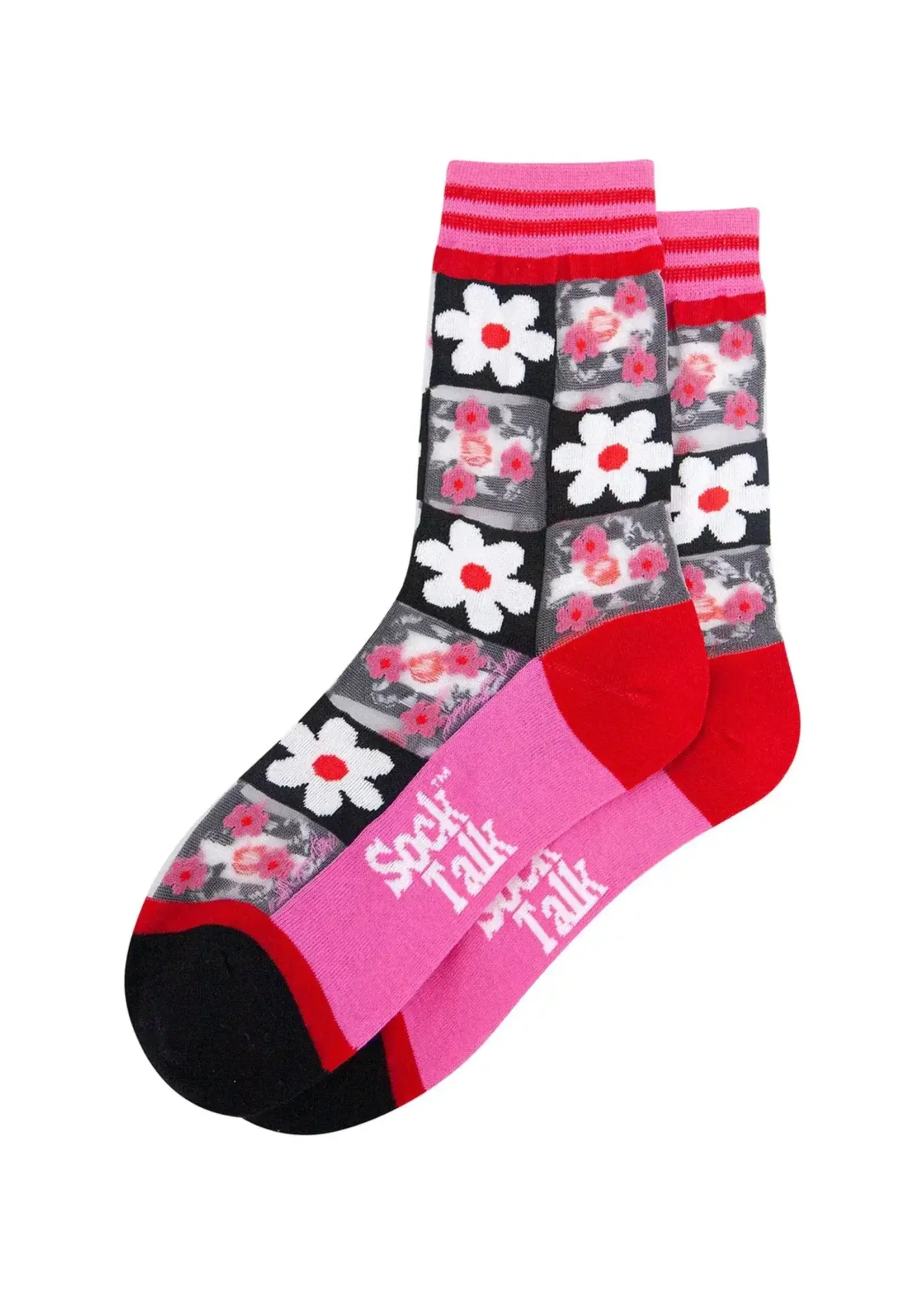 Sock Talk Daisy Checkerboard sokken van gekamd katoen met een doorschijnend effect in roze.