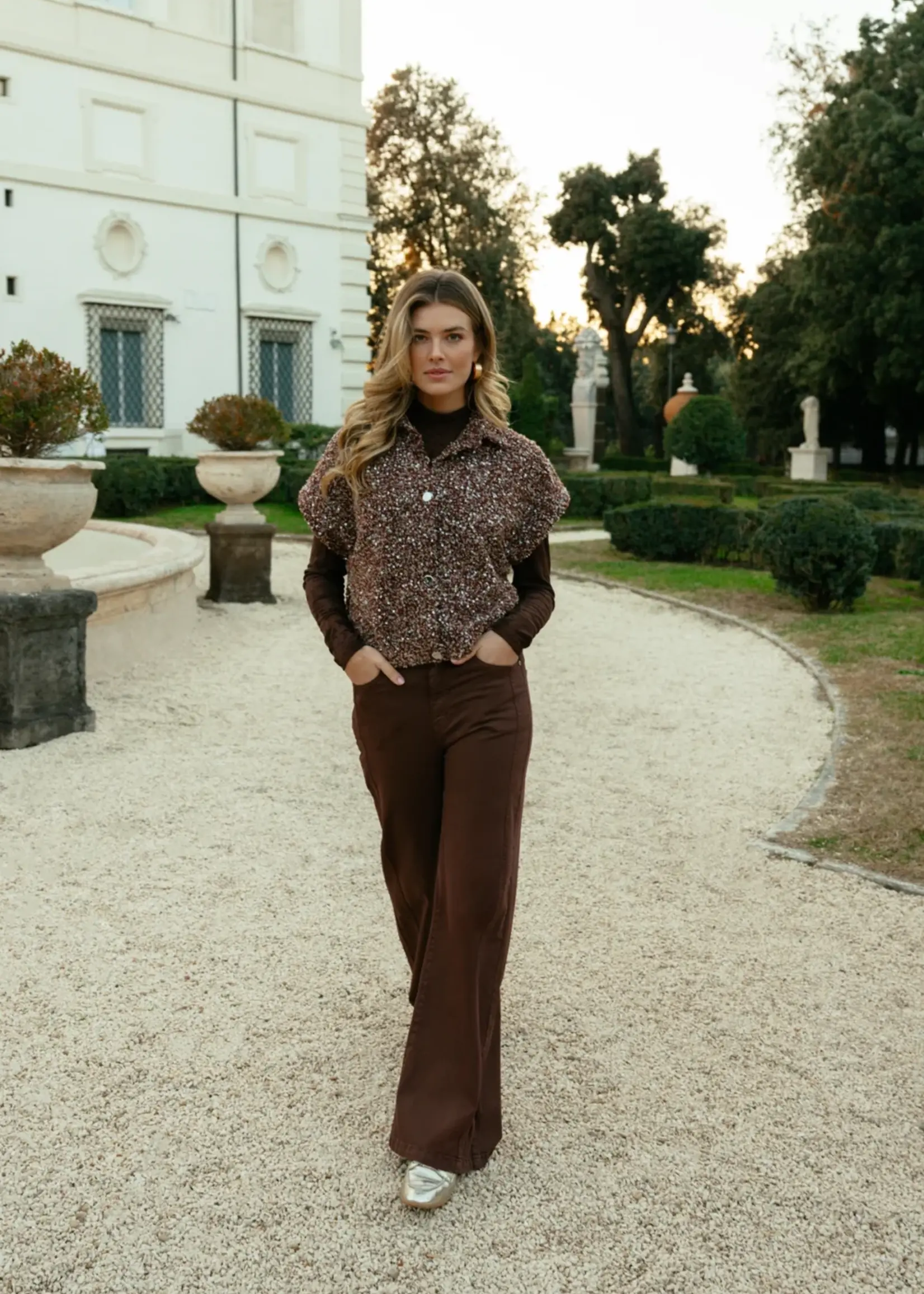 C&S The Label Gilana Gilet Mocha Brown/Color Mix