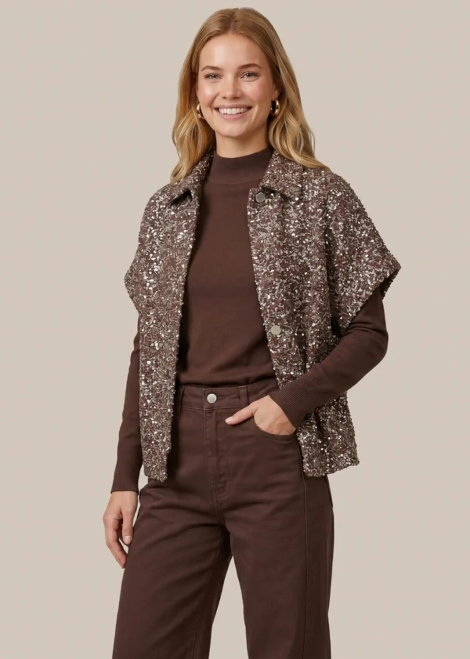 C&S The Label Gilana Gilet Mocha Brown/Color Mix