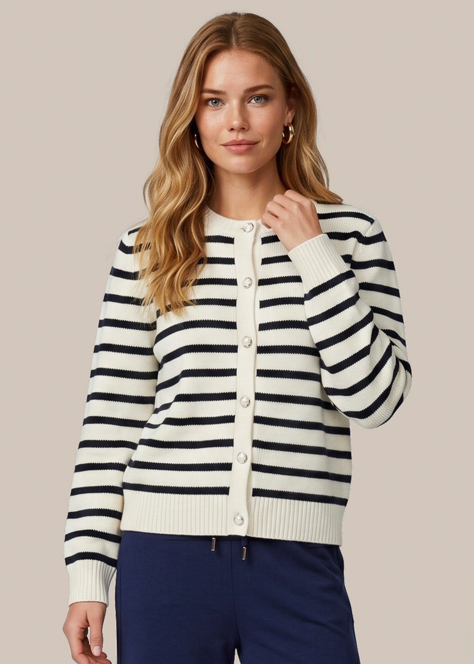 C&S The Label Aimy Knit Cardigan Wool White/Eclipse