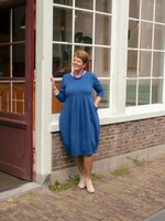 Orientique Knit Dress Pleated Yoke Cobalt