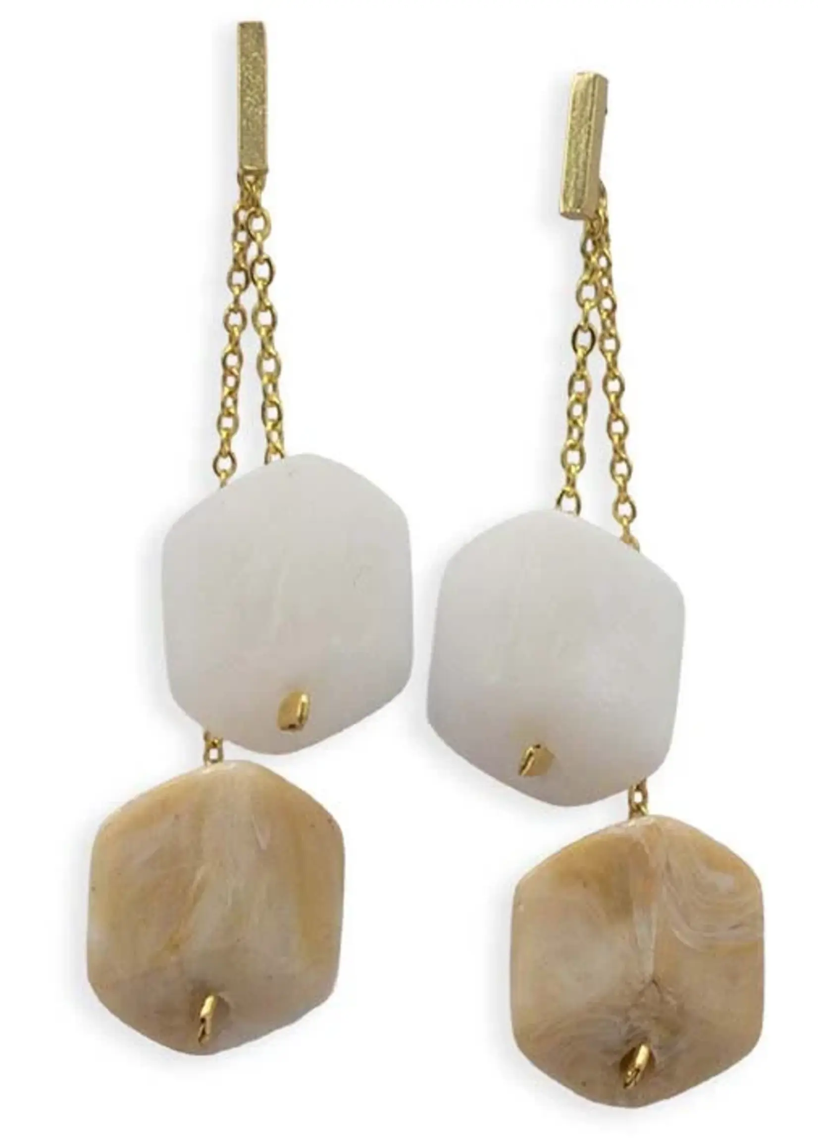 Cubes Oorbellen met 2 mini Cubes in Wit en Ivory