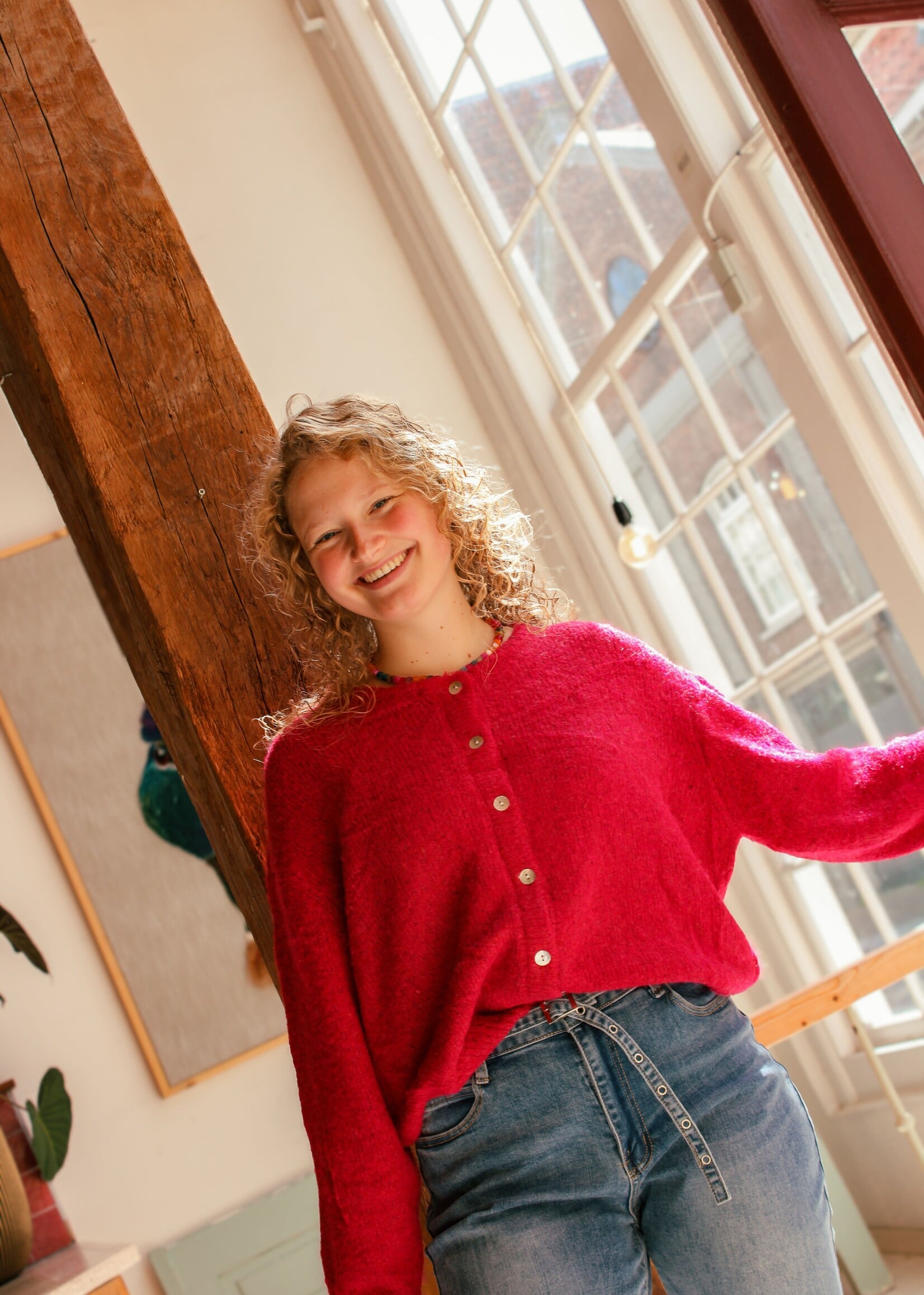 Maddie vestje gebreid Framboos