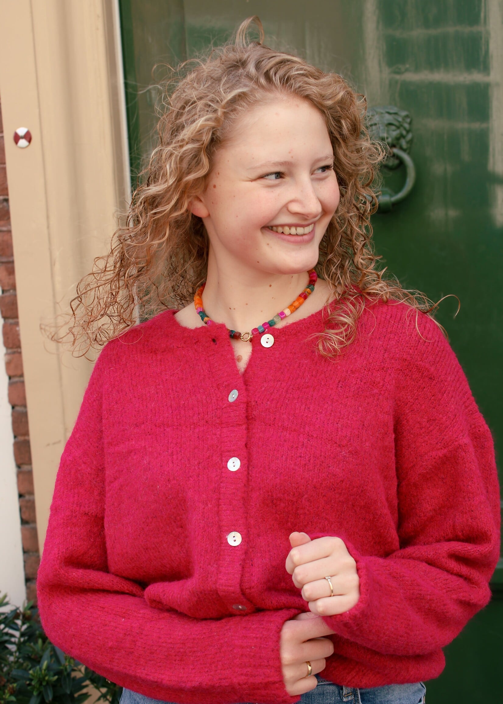 Maddie vestje gebreid Framboos