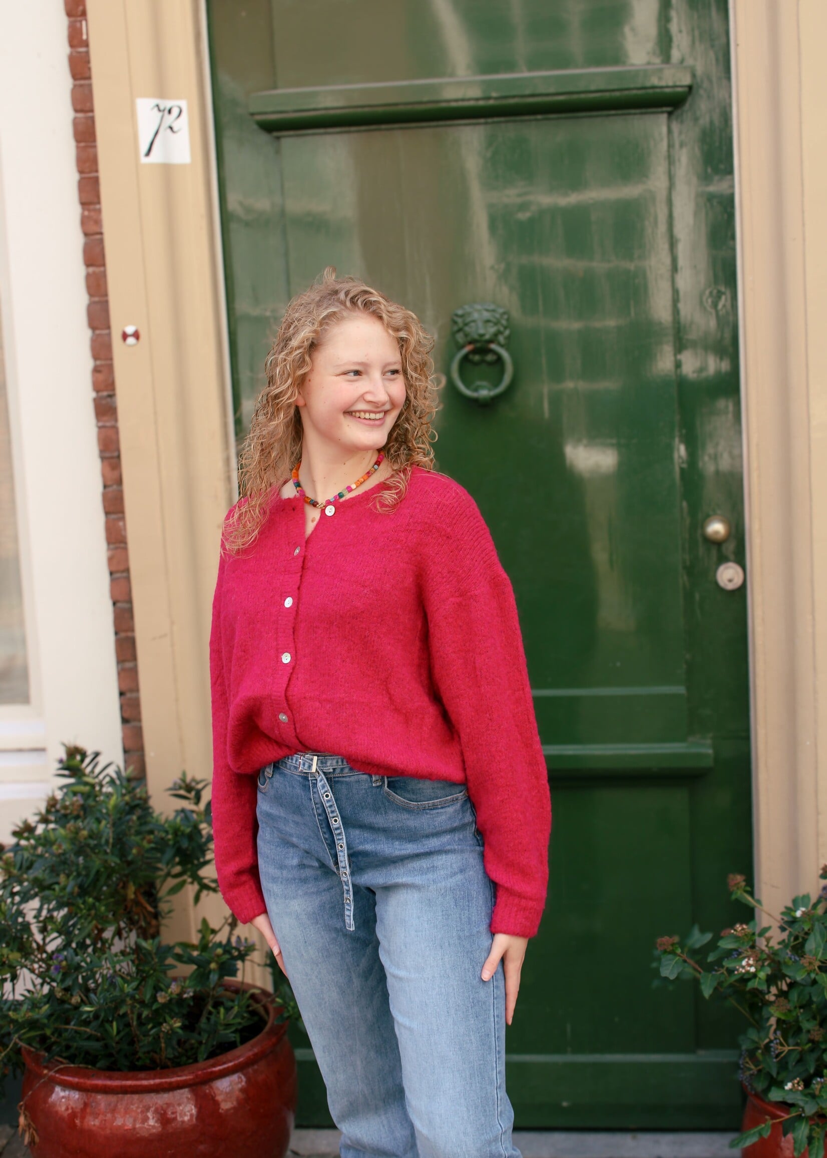 Maddie vestje gebreid Framboos