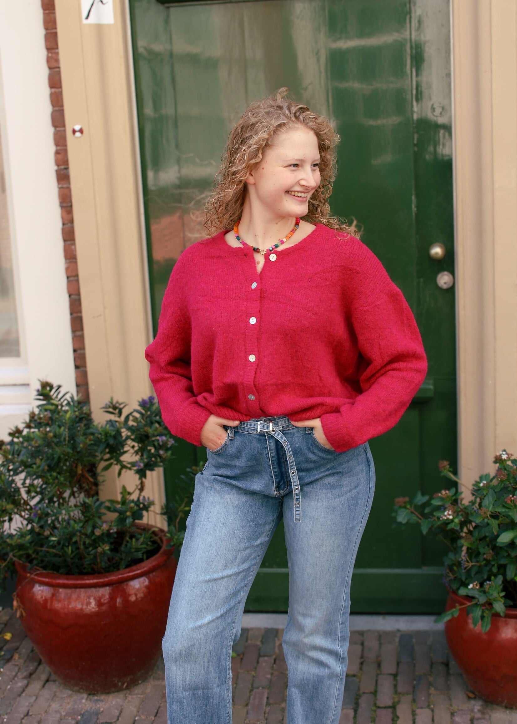 Maddie vestje gebreid Framboos