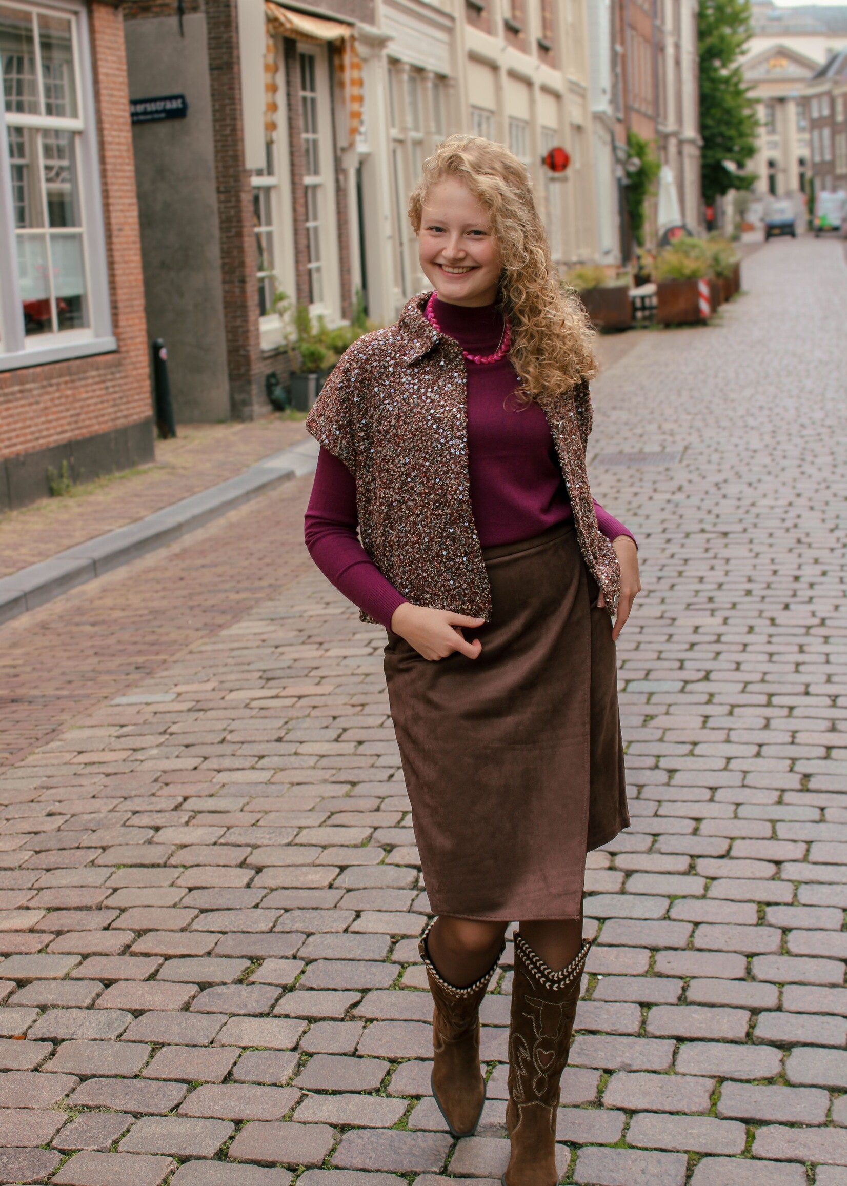 C&S The Label Gilana Gilet Mocha Brown/Color Mix