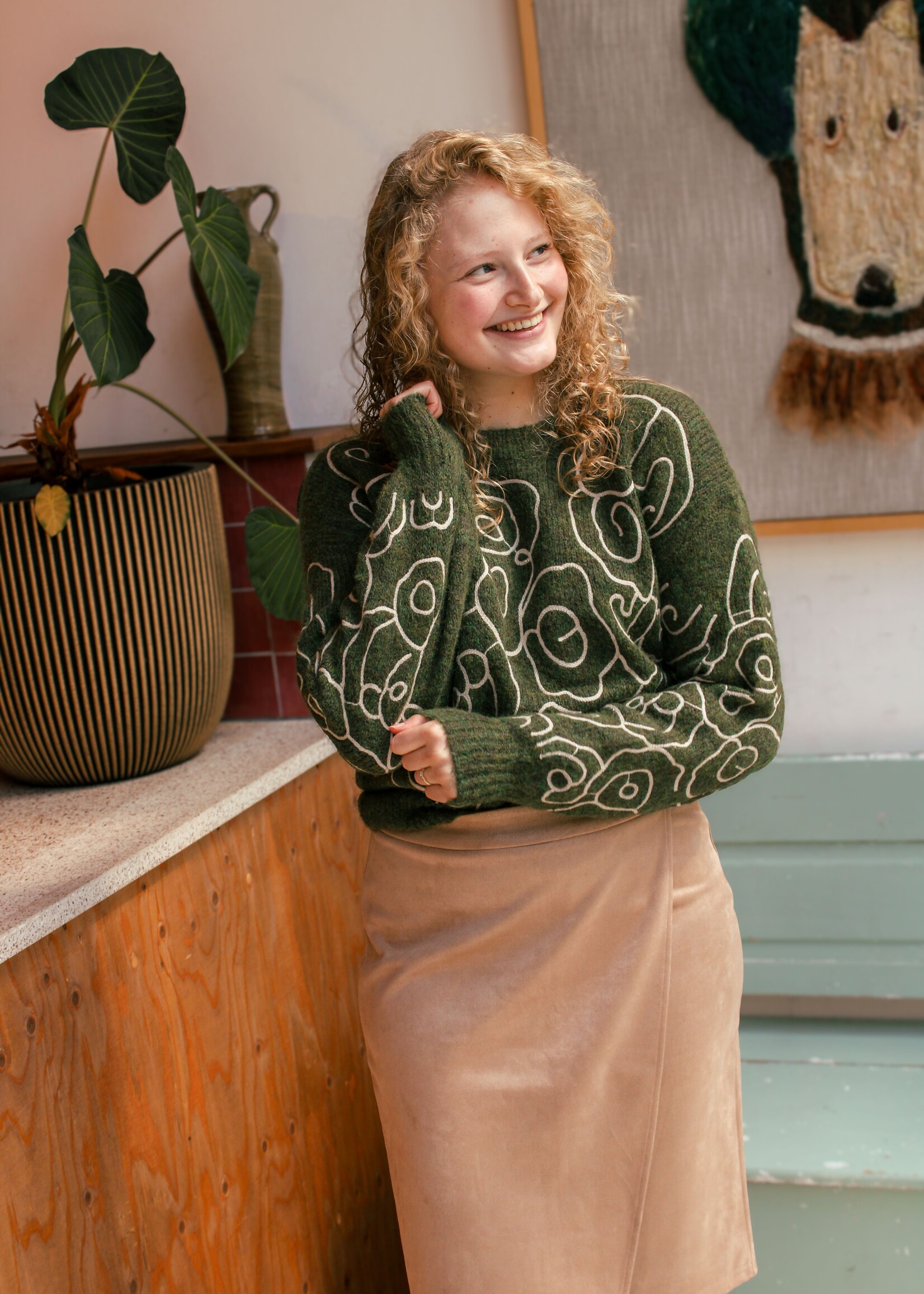 C&S The Label Wings Knit Pullover Dark Olive/Sand