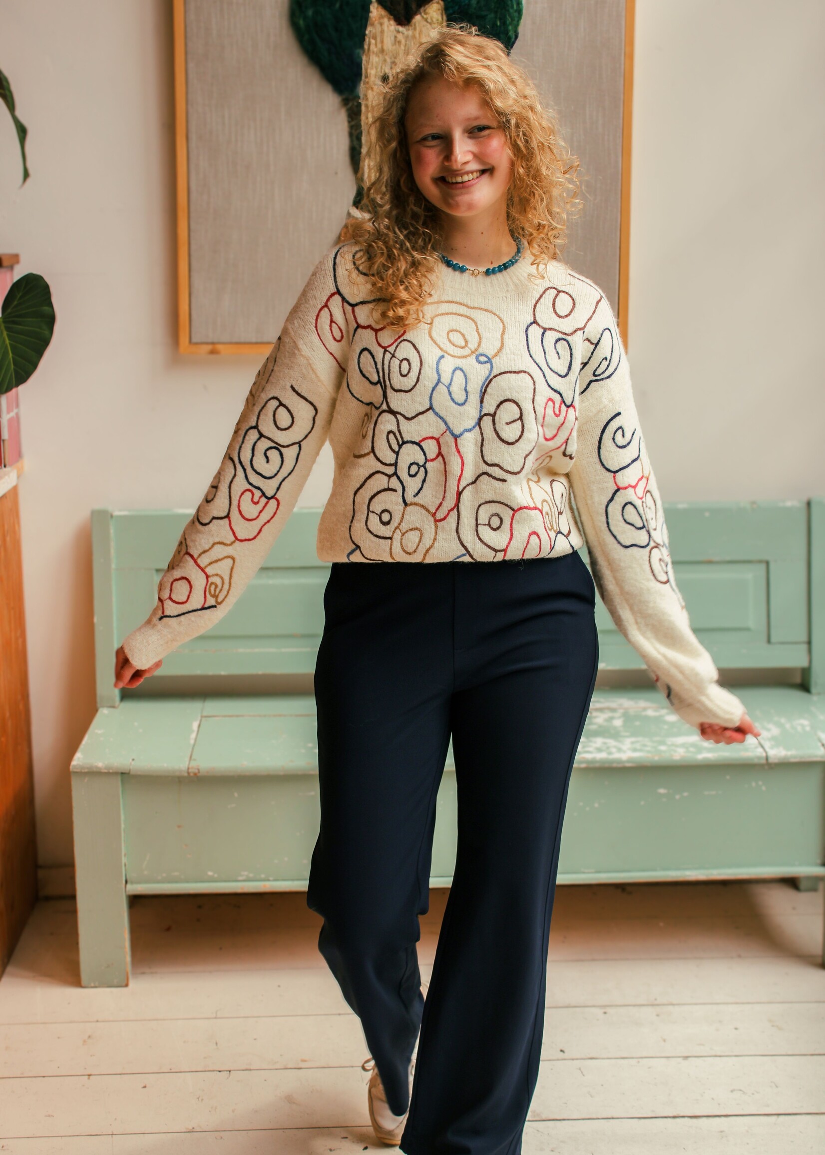 C&S The Label Wings Knit Pullover Wool White/Color Mix