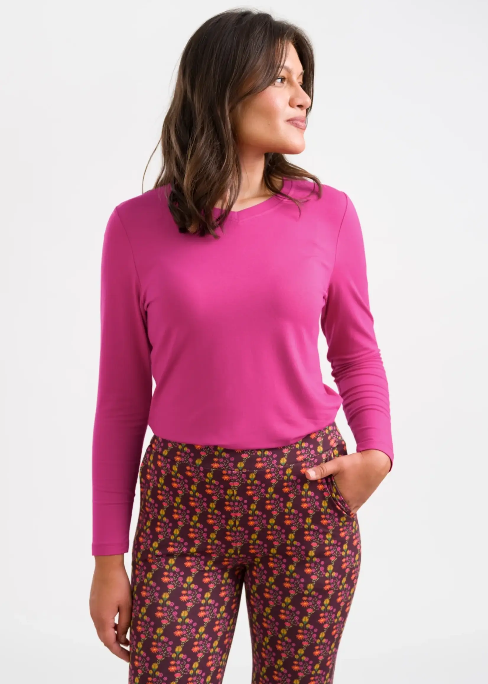 LaLamour Vera Top LS Jersey Plain Fuchsia Red