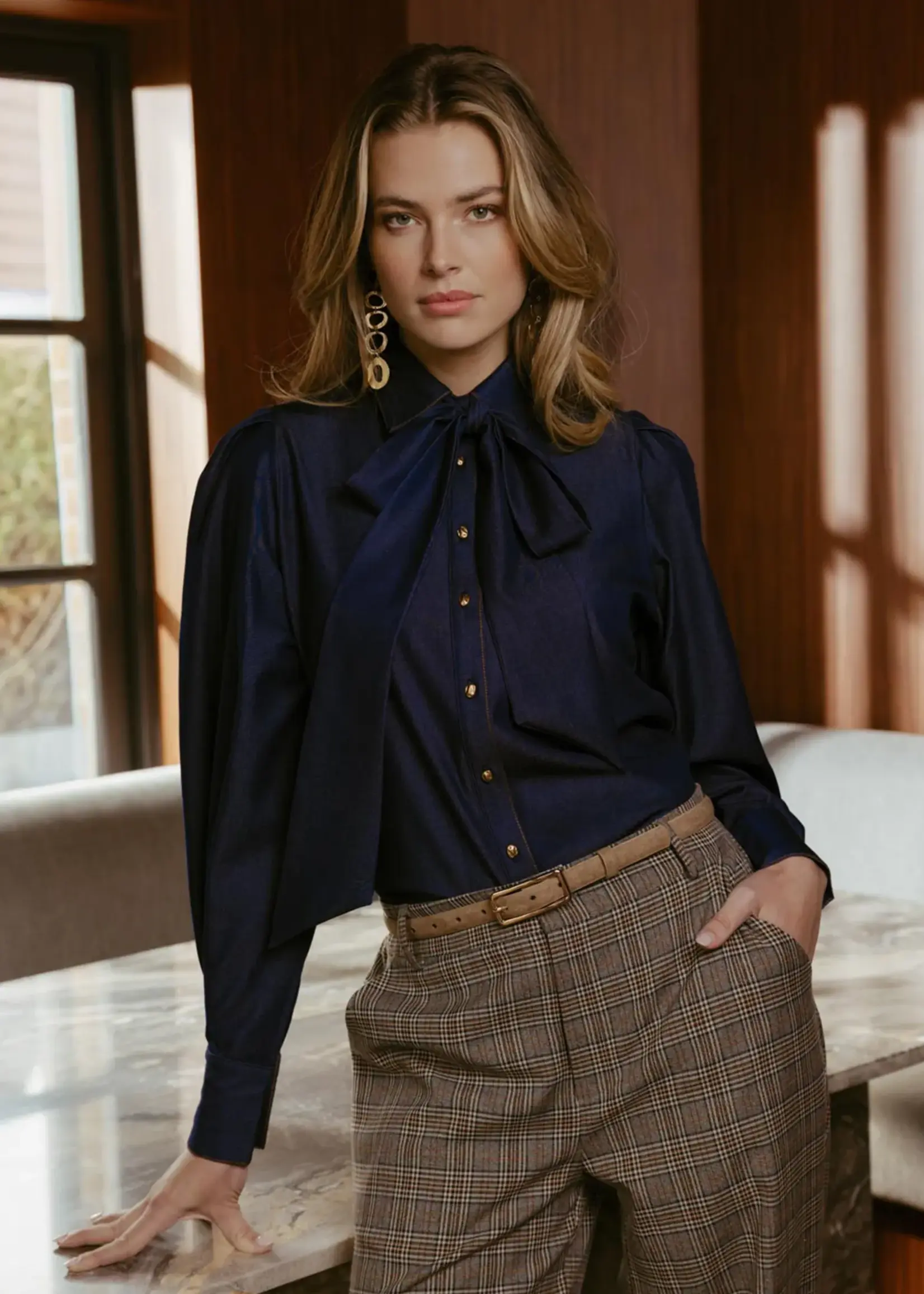 C&S The Label Lissa Blouse Denim Dark Blue