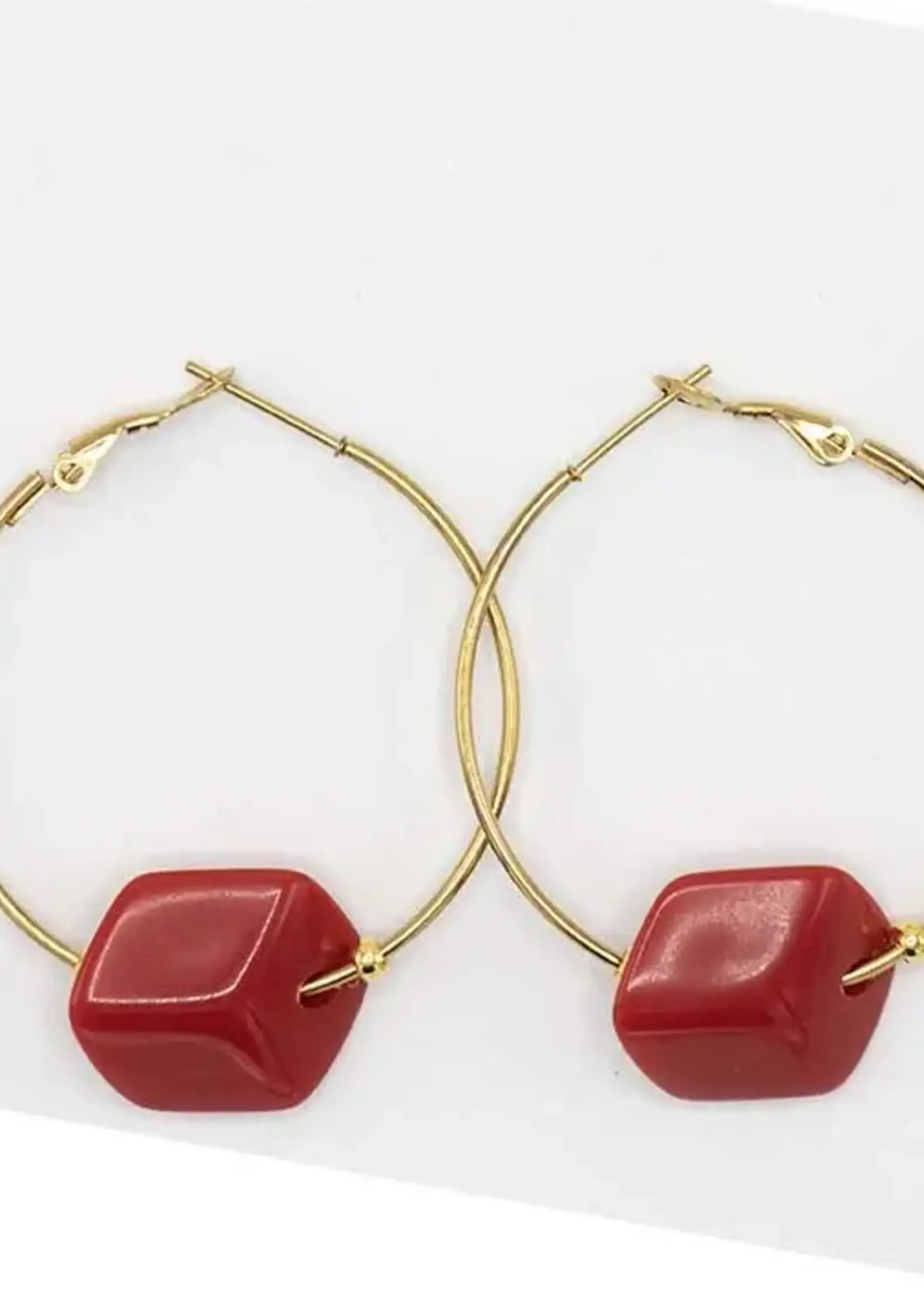 Cubes Hoop oorbellen met verwisselbare Cubes Rood- Goud