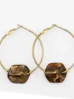Cubes Hoop oorbellen met verwisselbare Cubes Tigereye - Goud