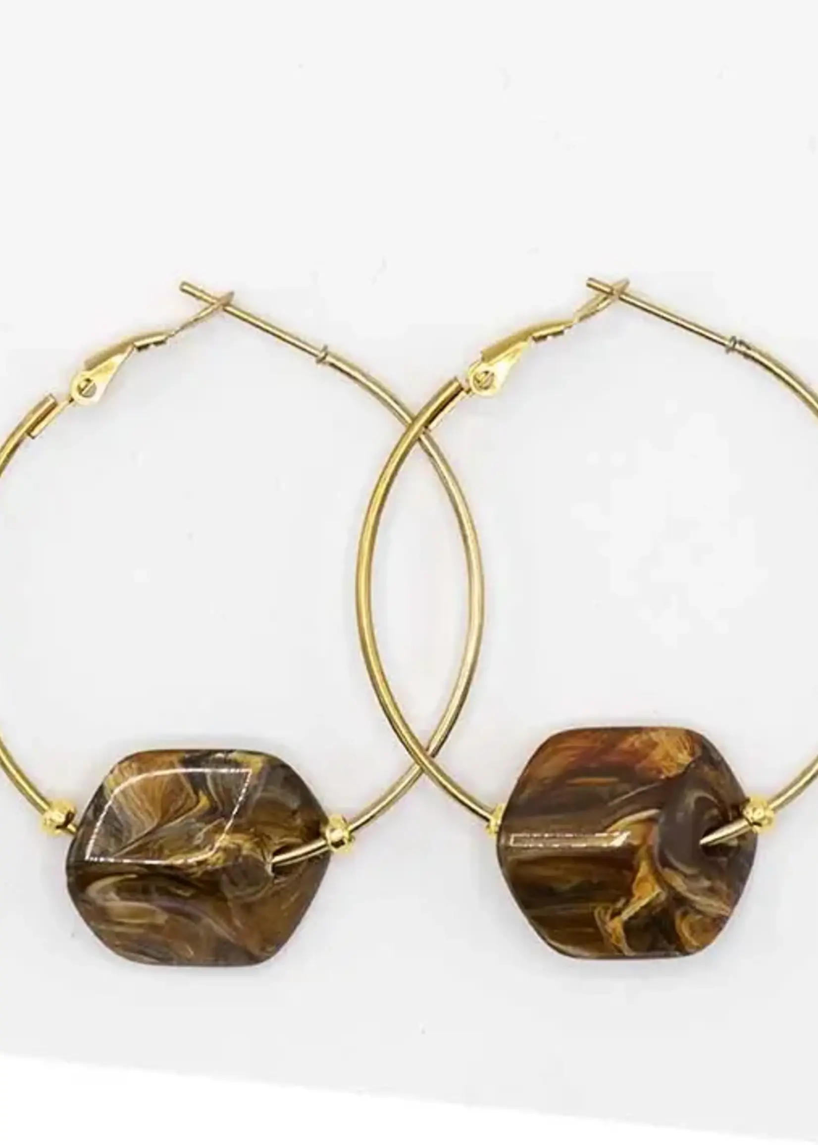 Cubes Hoop oorbellen met verwisselbare Cubes Tigereye - Goud