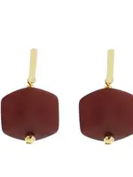 Cubes Oorbellen  met 1 Cube Wijn rood - Goud