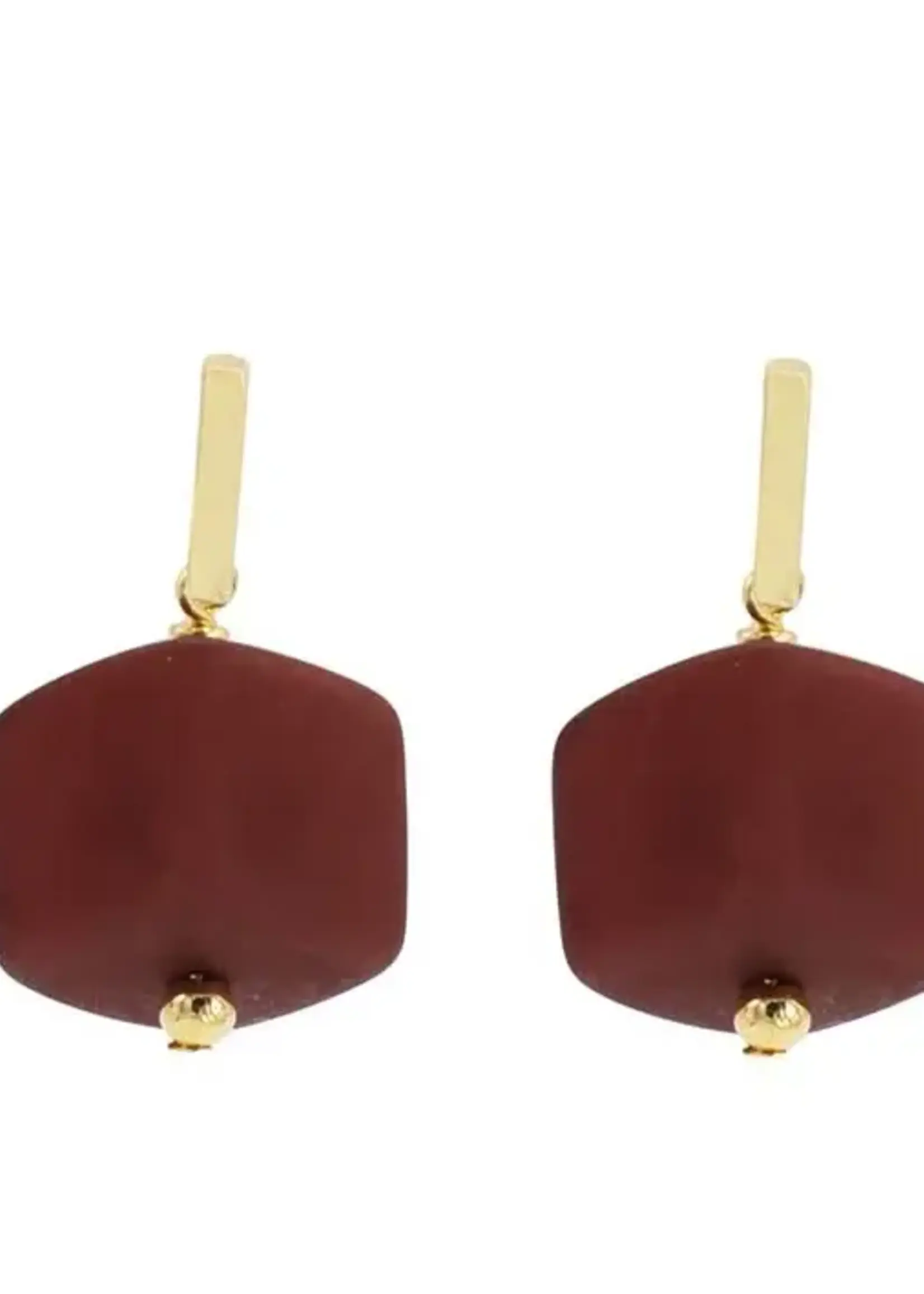 Cubes Oorbellen  met 1 Cube Wijn rood - Goud