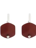 Cubes Oorbellen met 1 Cube Wijn rood - Zilver