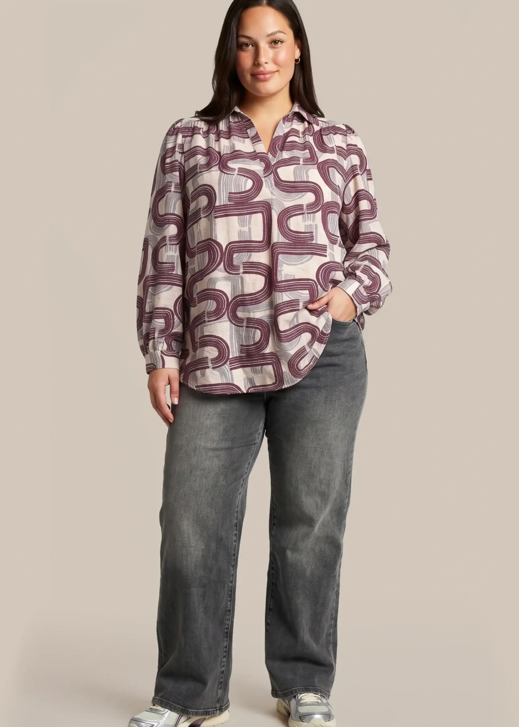 Exxcellent Perline Top Offwhite/Warm Aubergine