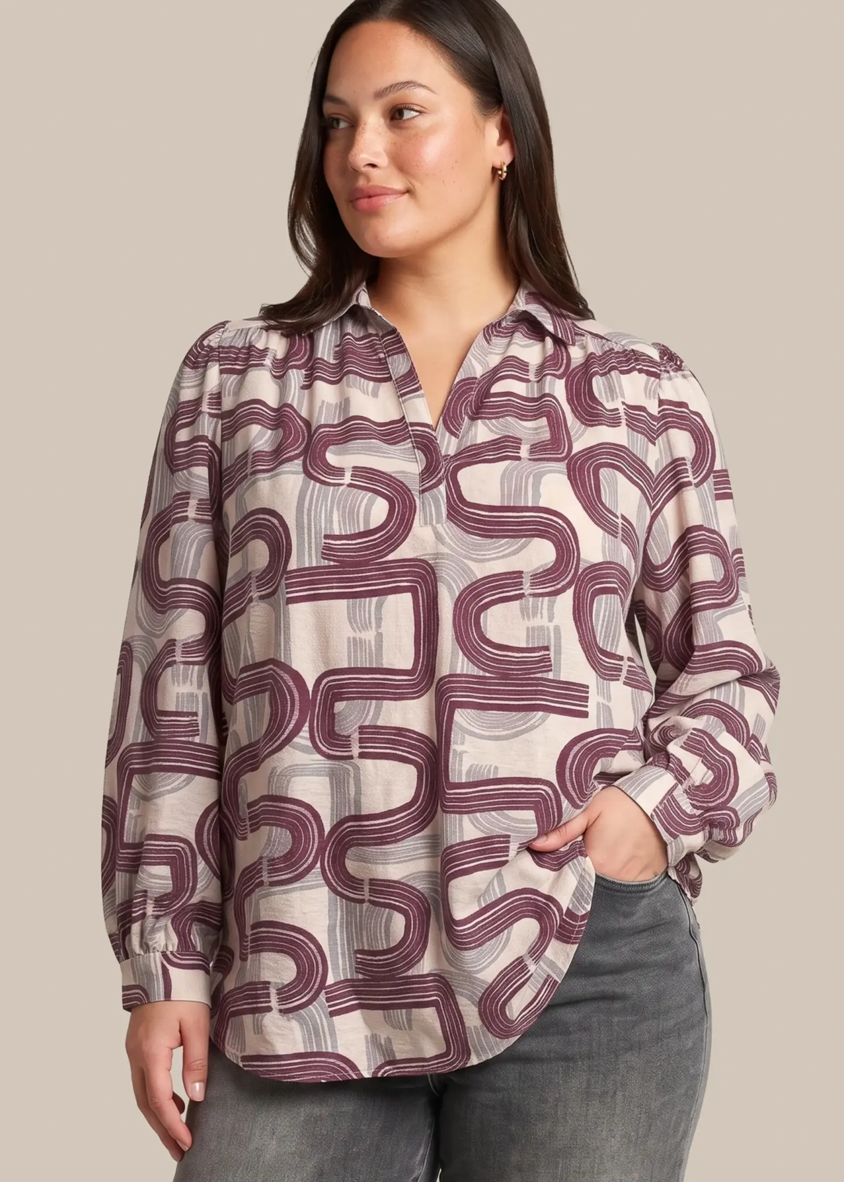Exxcellent Perline Top Offwhite/Warm Aubergine