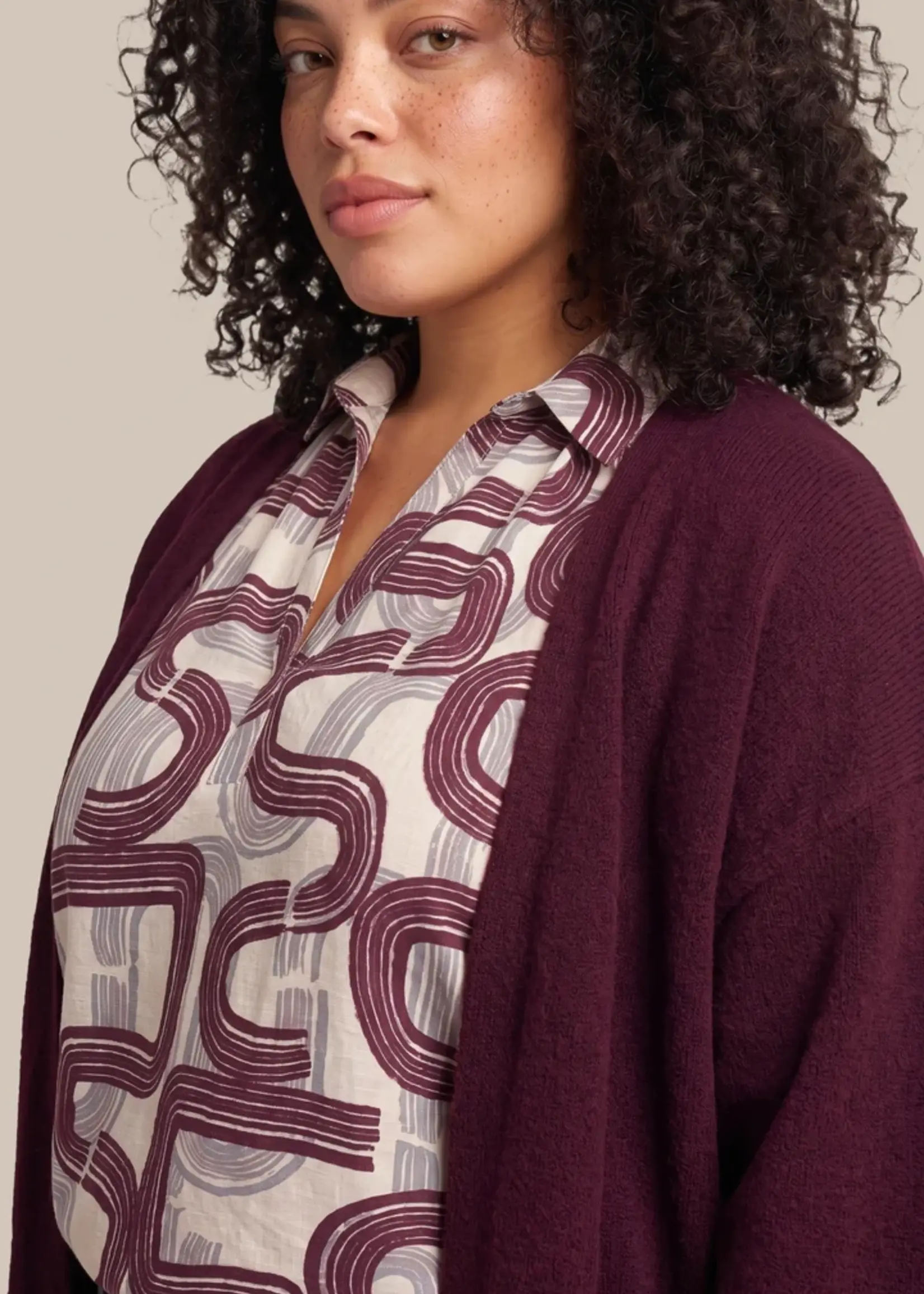 Exxcellent Vada Knit Cardigan Warm Aubergine