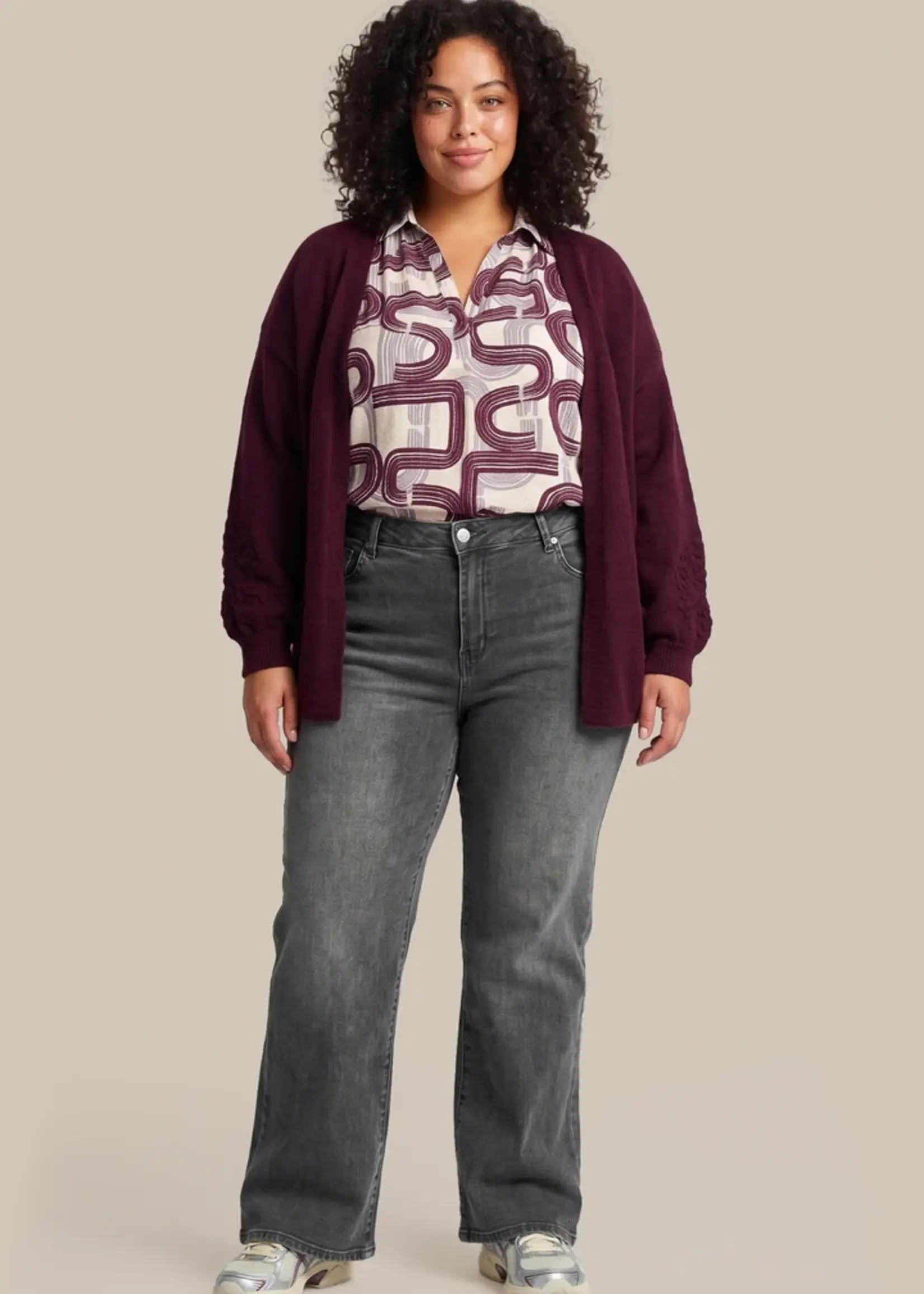Exxcellent Vada Knit Cardigan Warm Aubergine