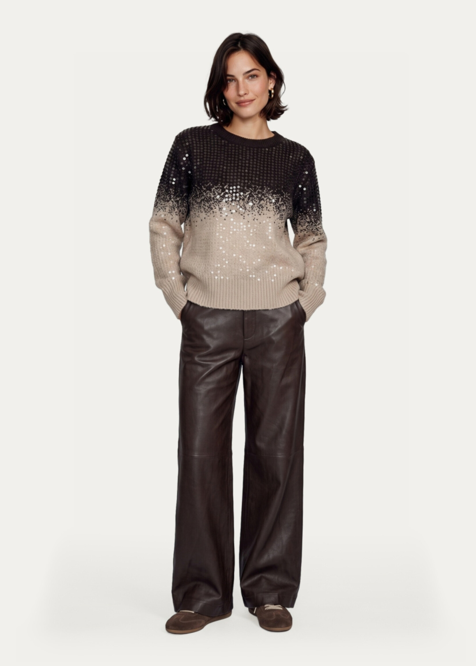 C&S The Label Krissy Knit Pullover Dark Chocolate/Sand