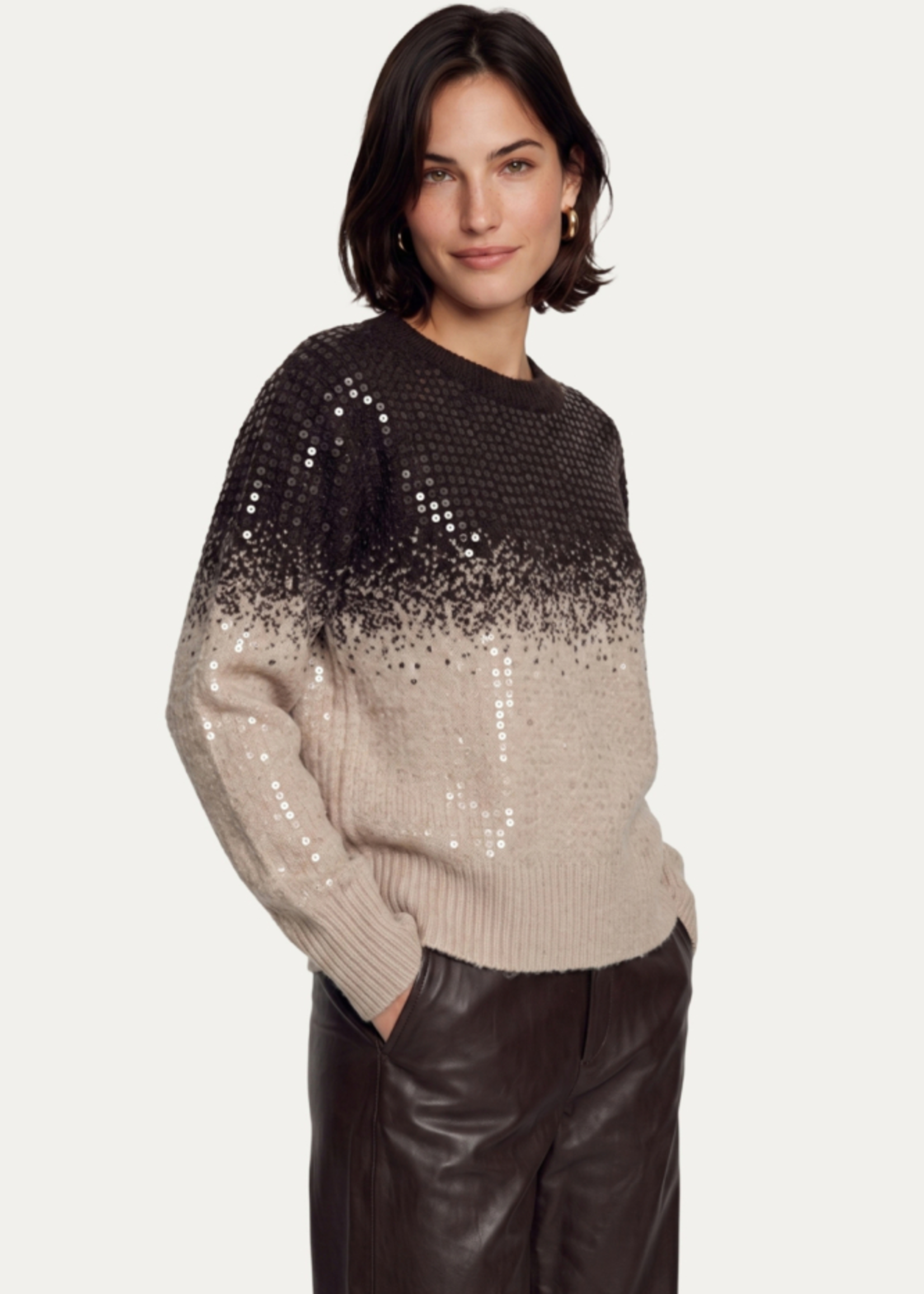 C&S The Label Krissy Knit Pullover Dark Chocolate/Sand
