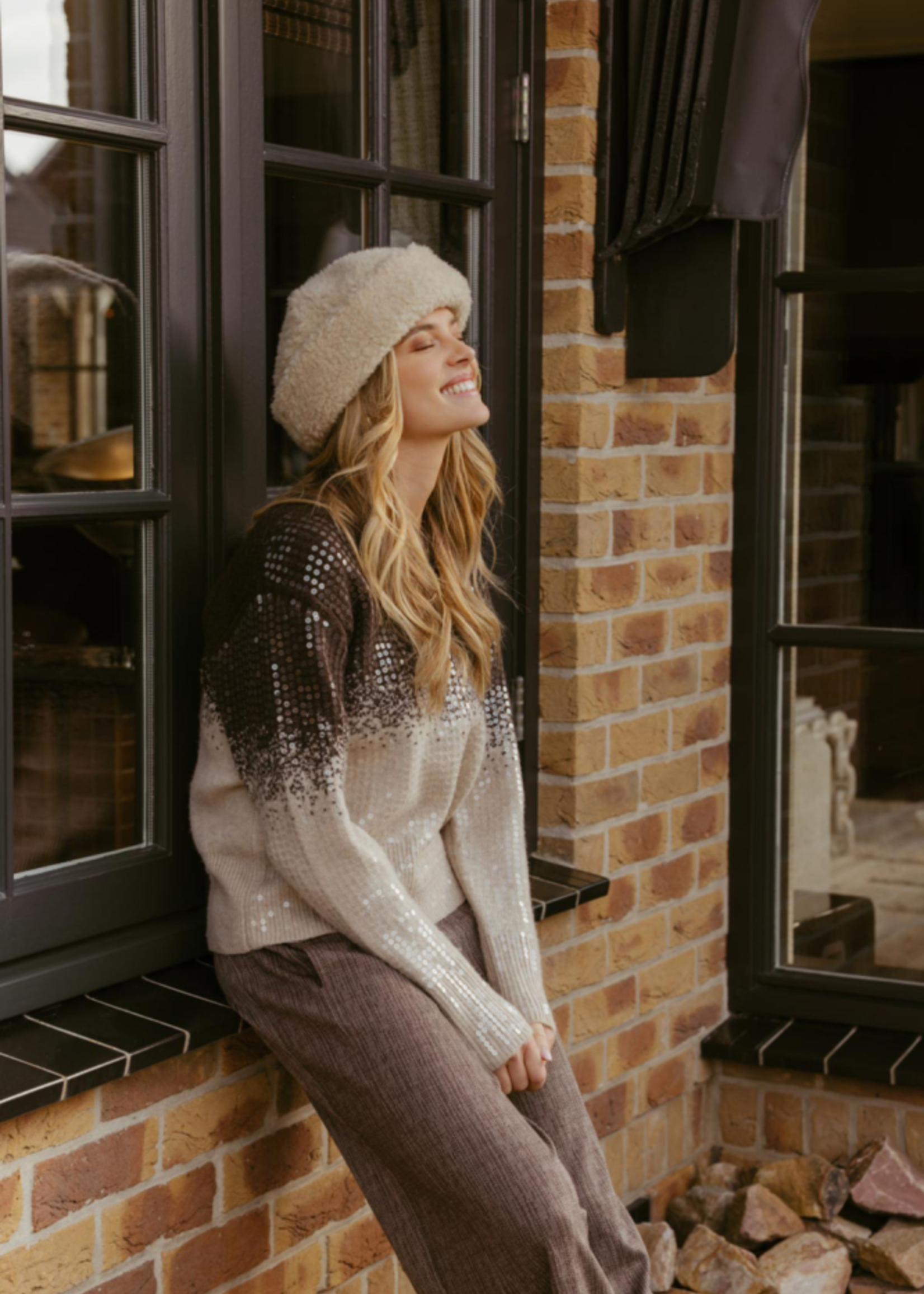 C&S The Label Krissy Knit Pullover Dark Chocolate/Sand