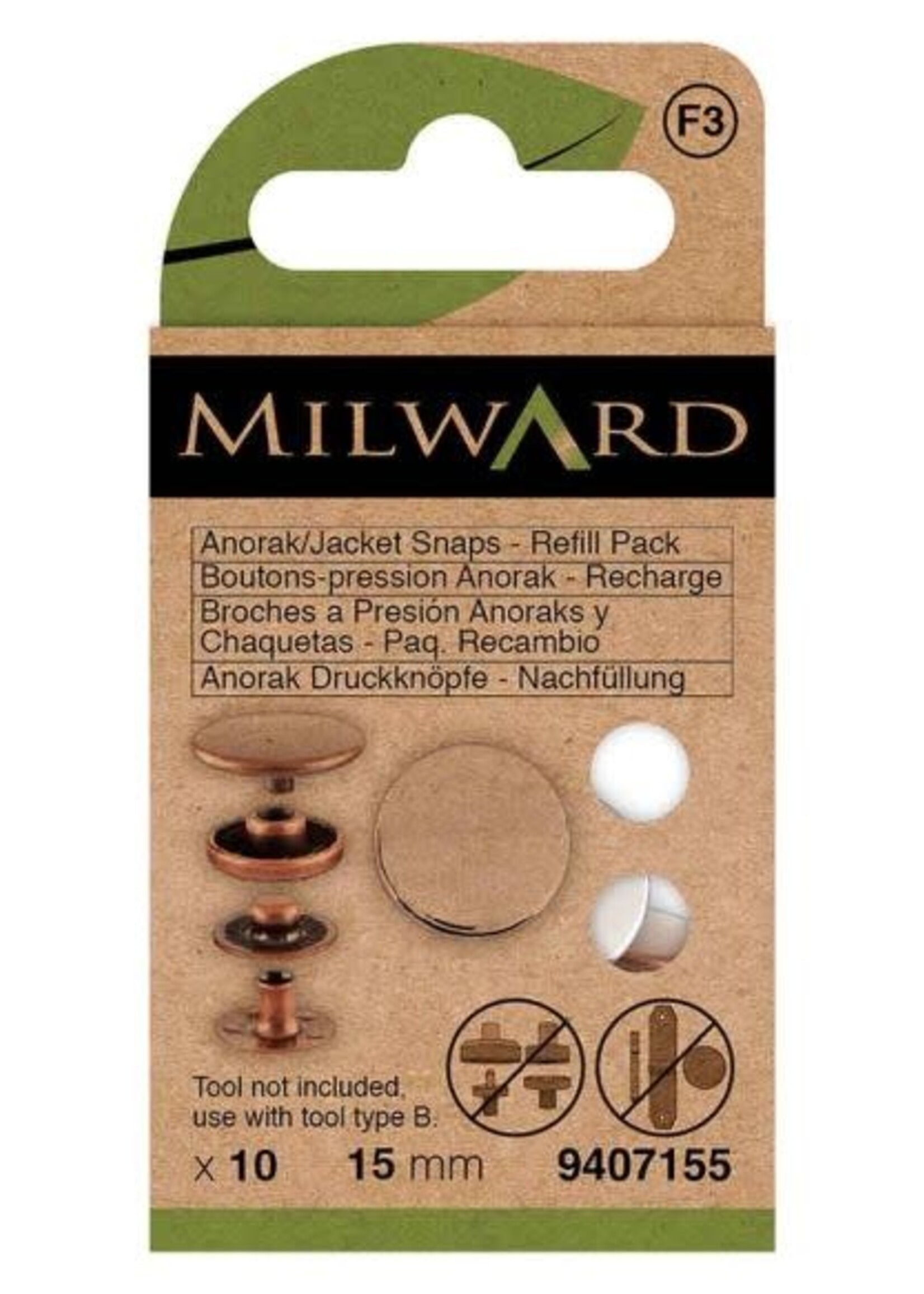 Milward Naaivrijdrukknoop Anorak nikkel 15mm 10st