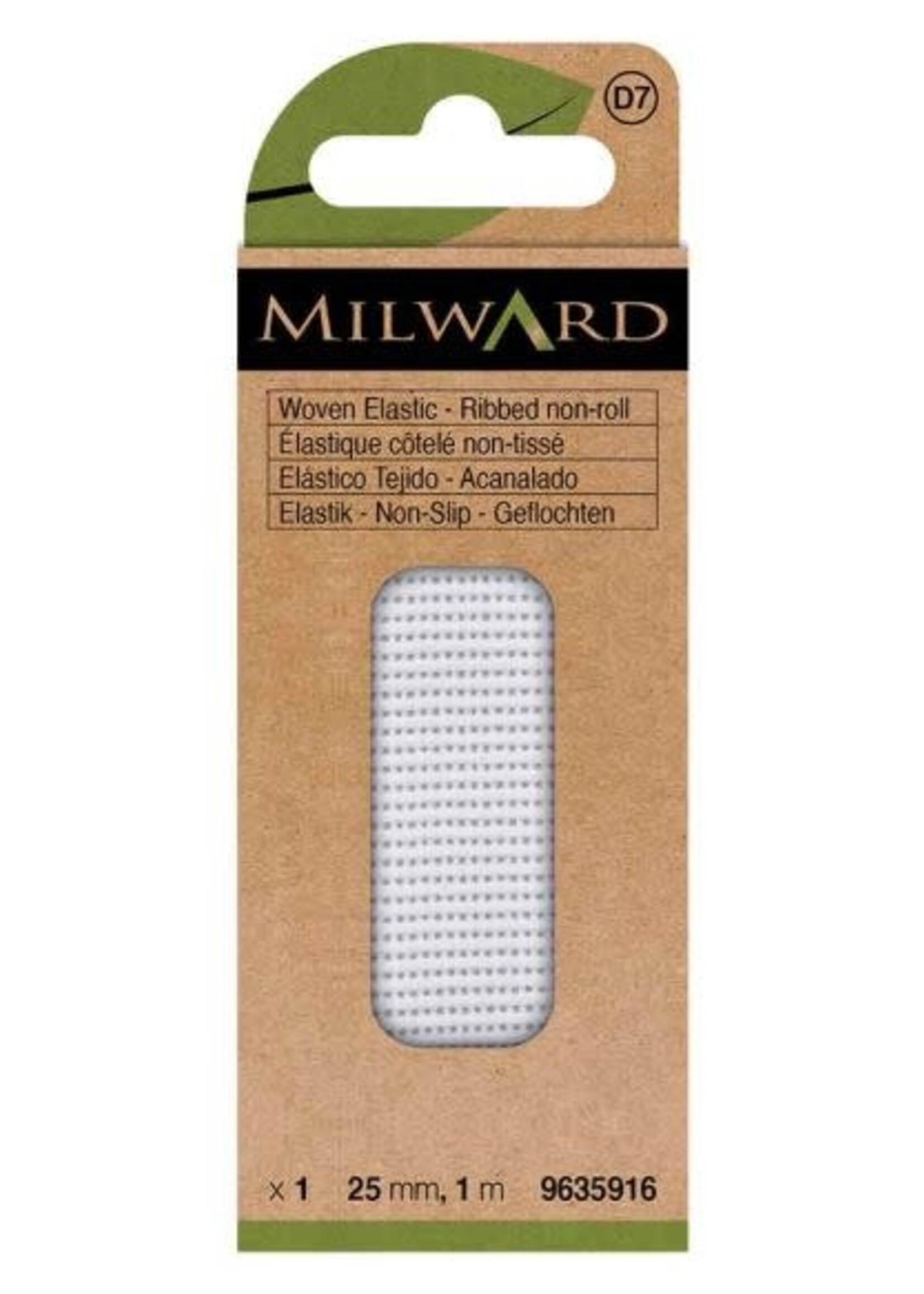 Milward Geribbeld elastiek niet-oprol. geweven wit 25mm-1m